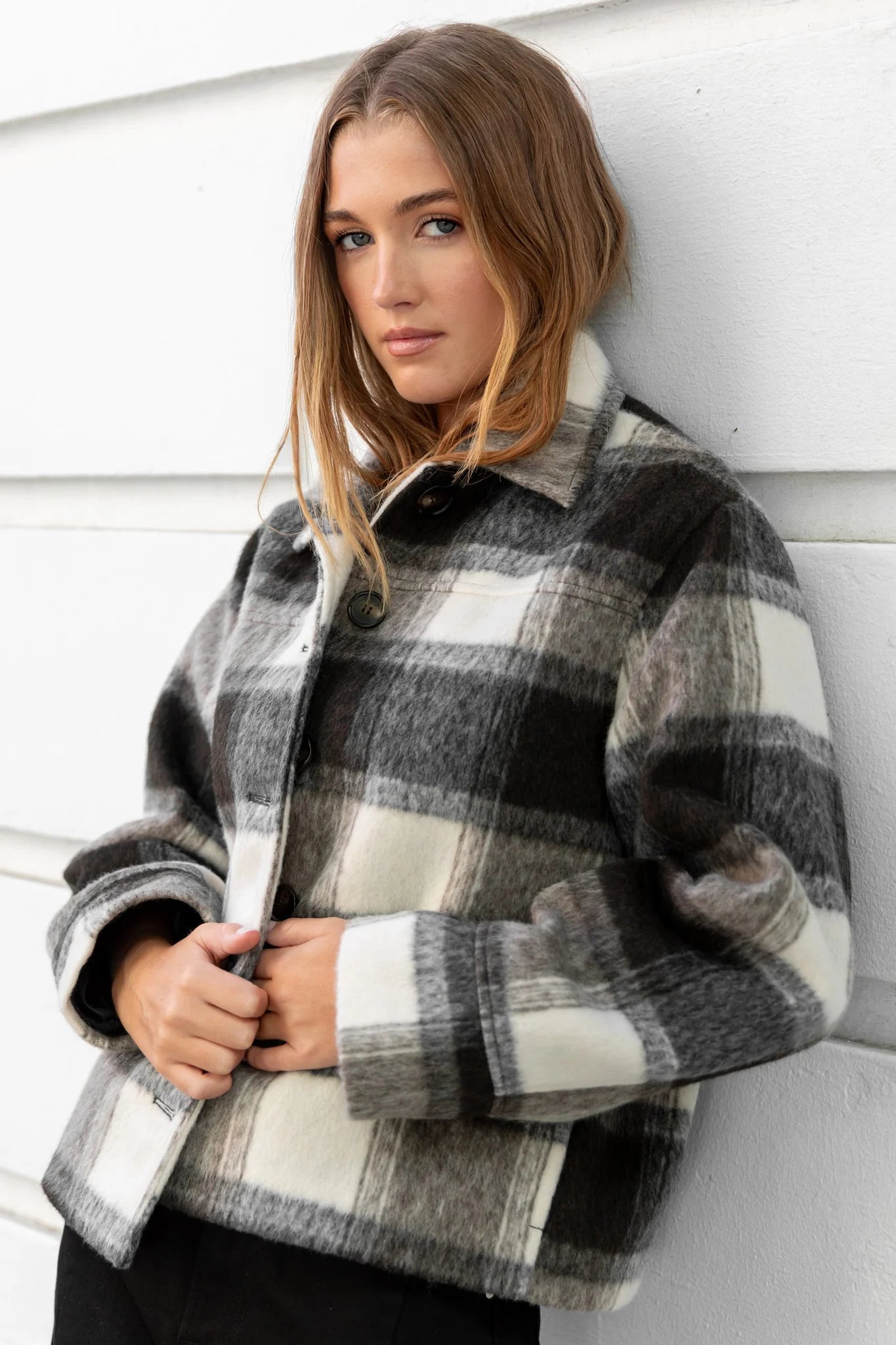 Sweeping Grey Check Soft Jacket