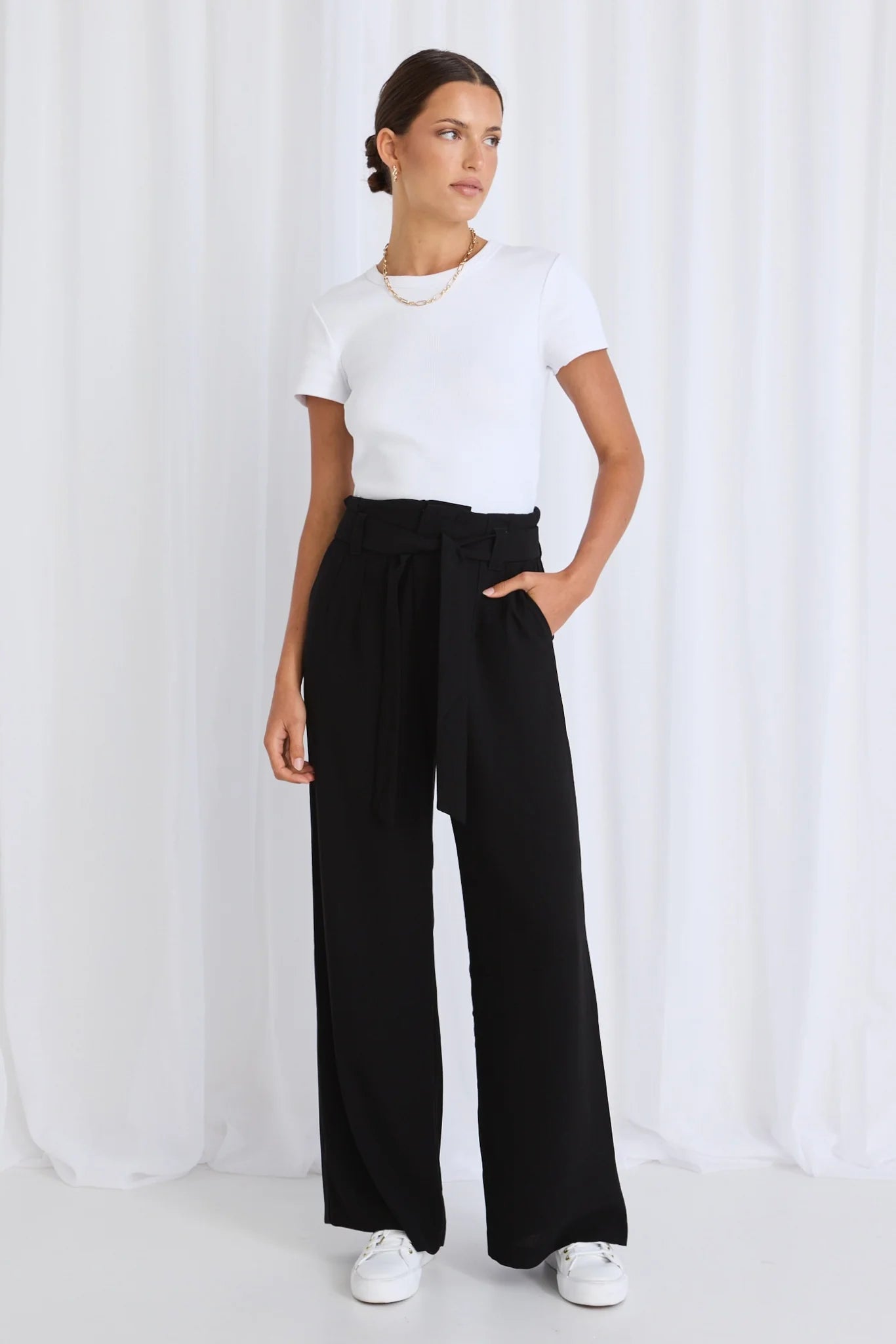 Sydney black crepe pant tie belt