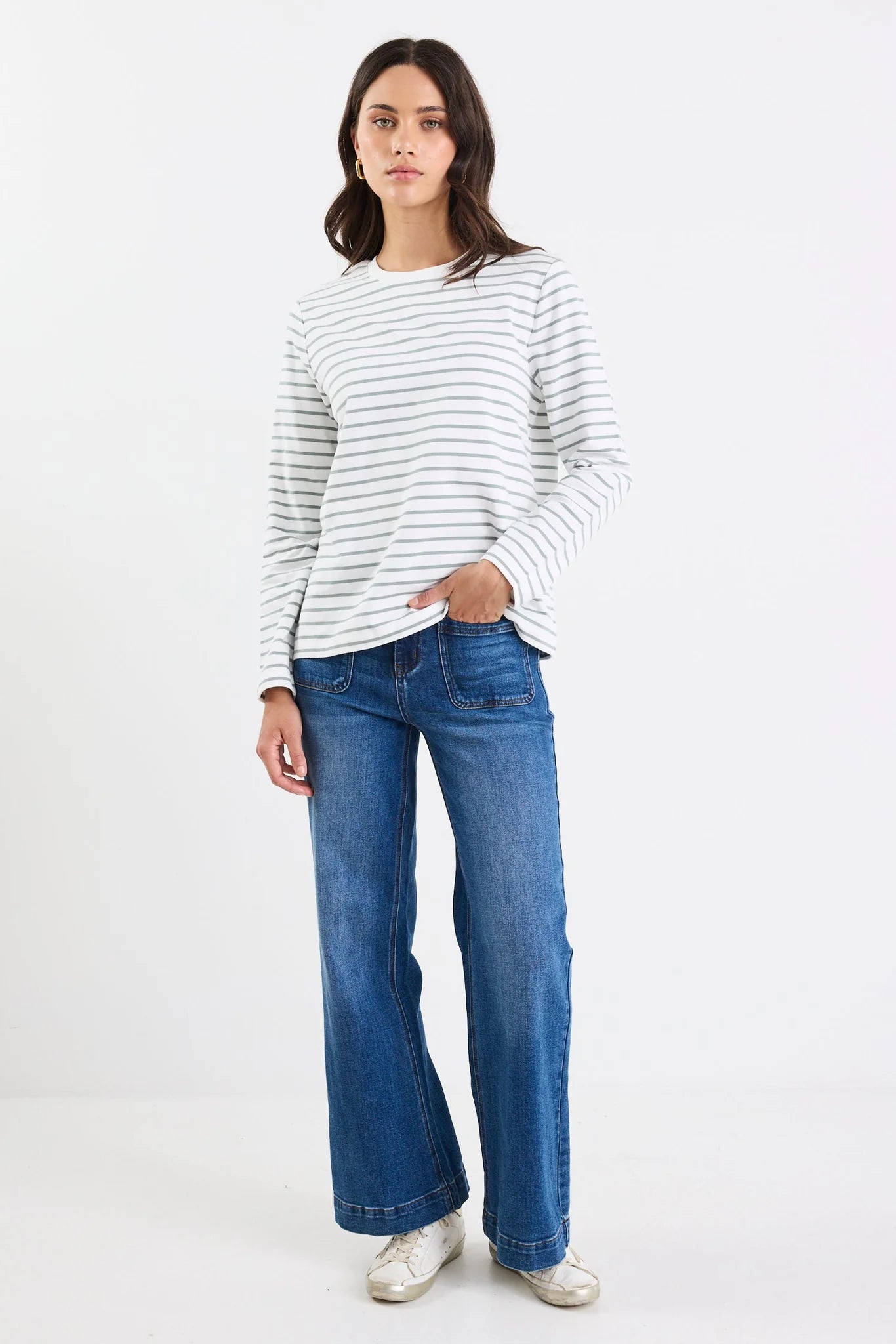 Tether Khaki White Stripe LS Tee