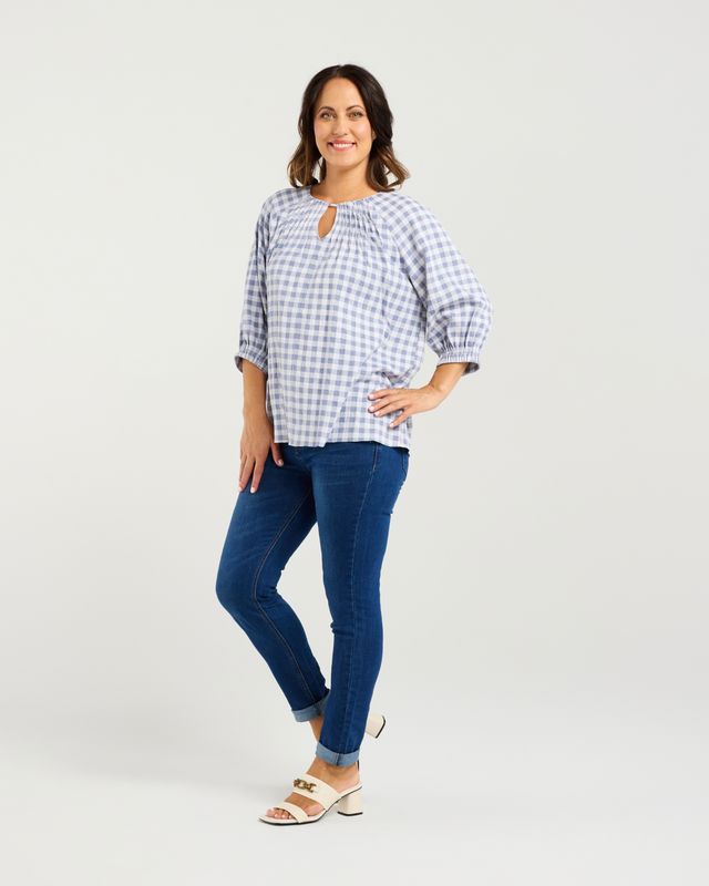 Hazel Top Blue Check