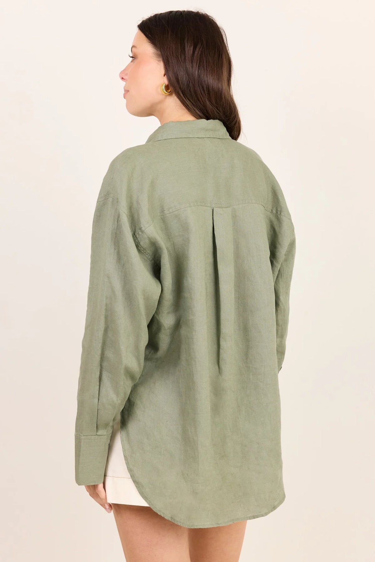 Uplifted Soft Khaki Linen Oversized Shirt