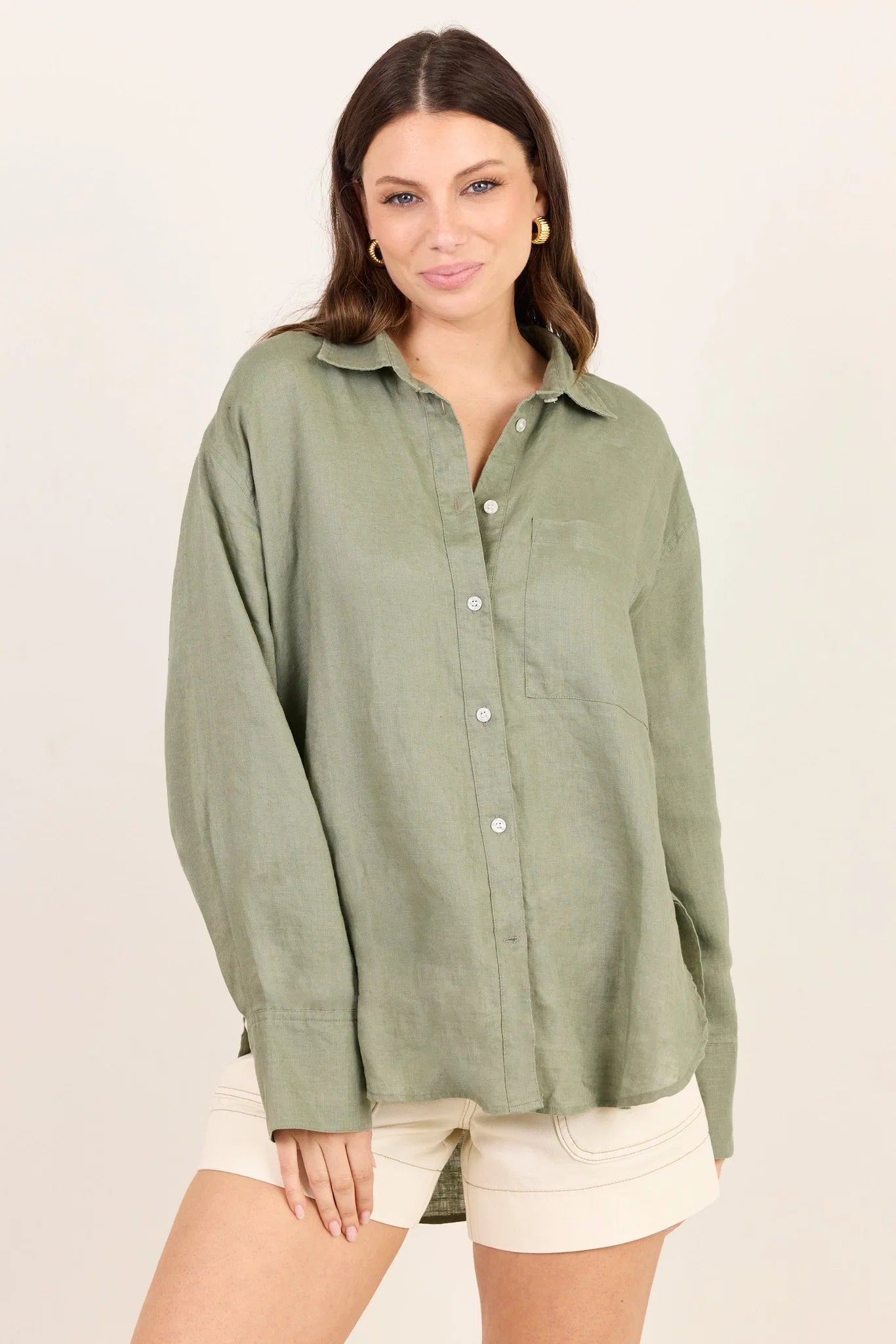Uplifted Soft Khaki Linen Oversized Shirt