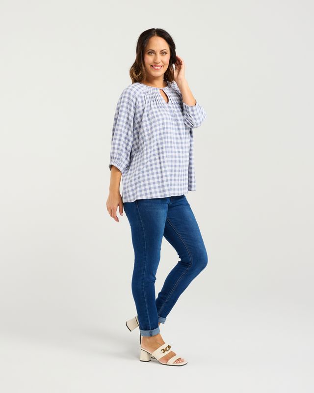 Hazel Top Blue Check