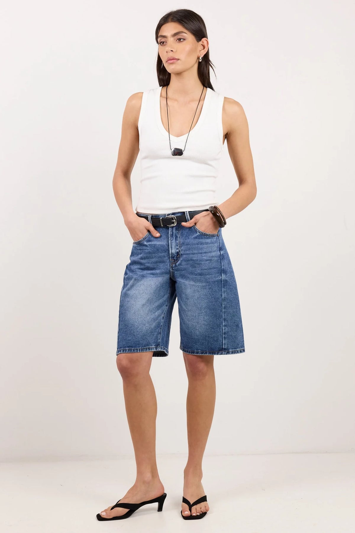 Academy deep blue denim barrel shorts