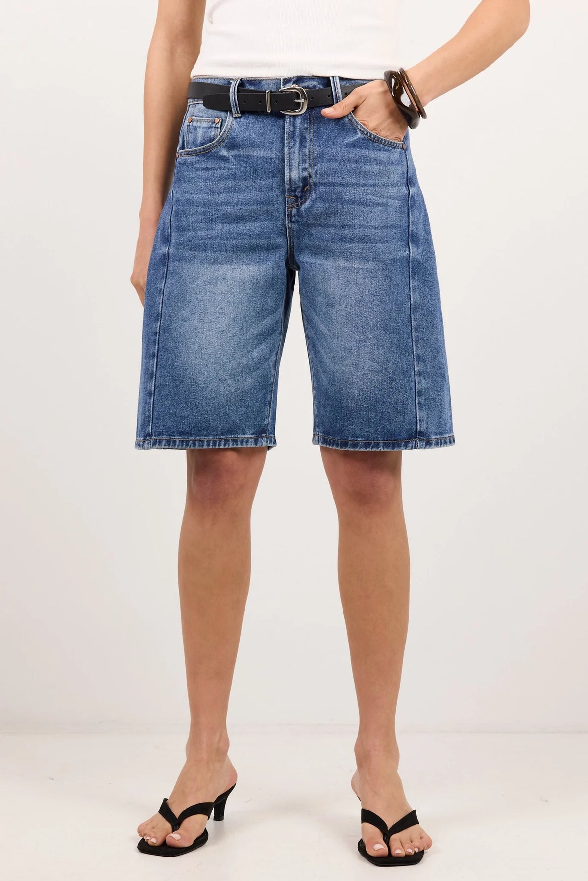 Academy deep blue denim barrel shorts