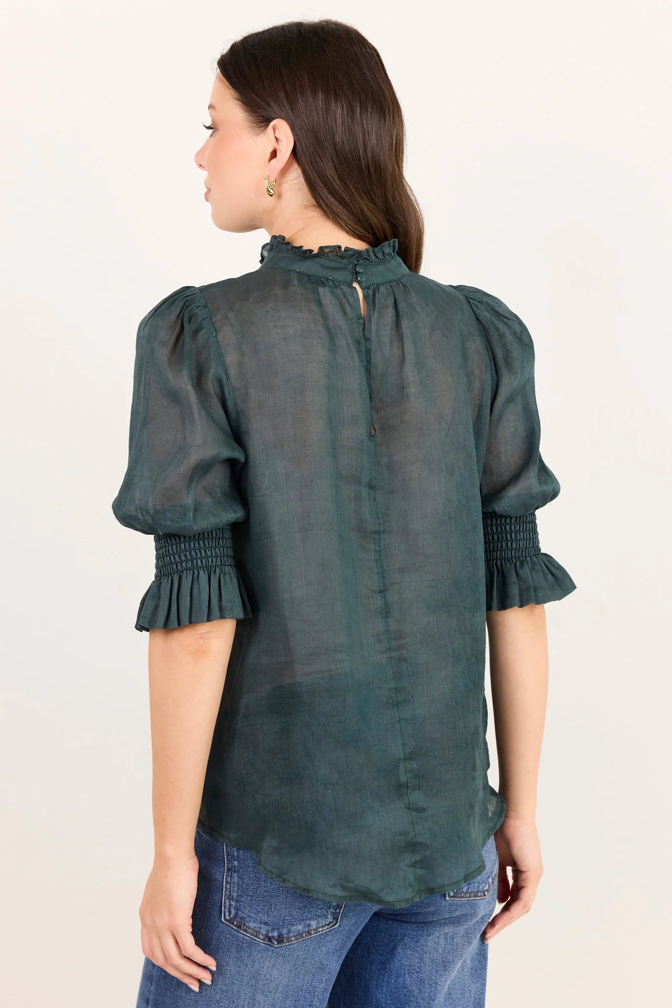Verse Petrol Sheer High Neck Top