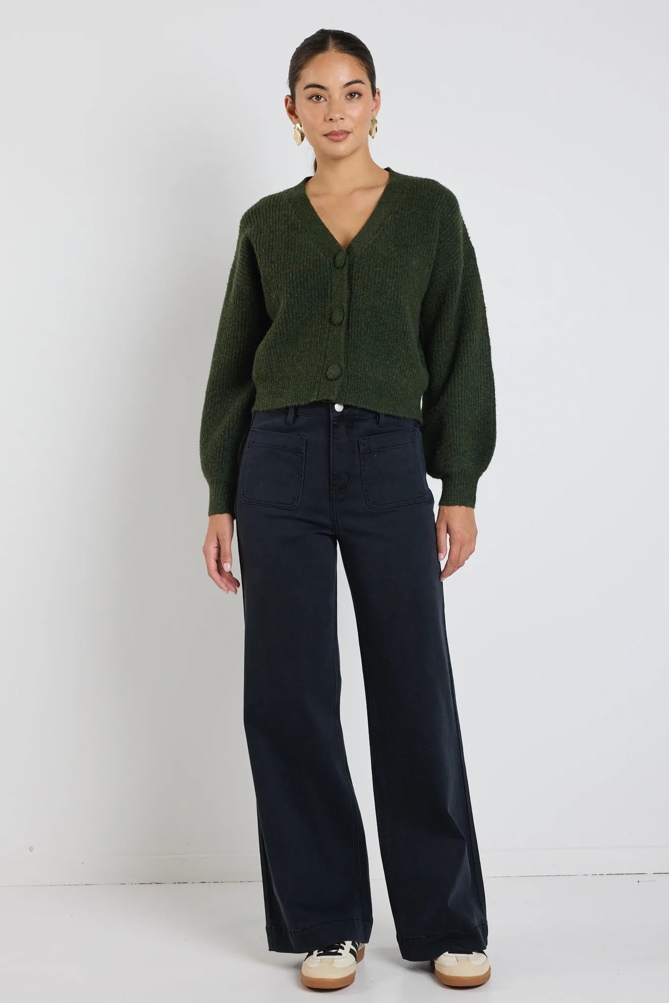 Wholesome Khaki Chunky Cropped Cardigan