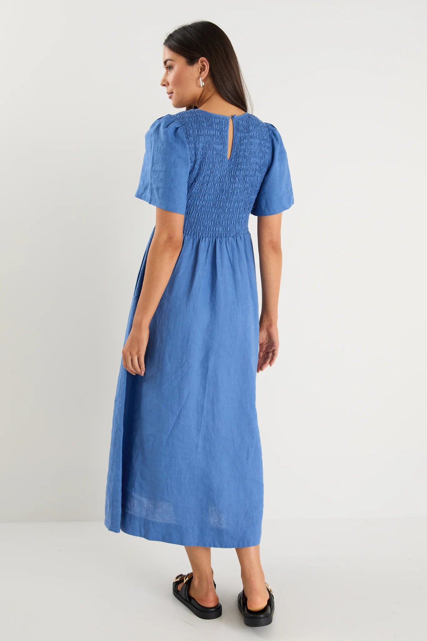 Wren Cornflower Blue Linen Midi Dress