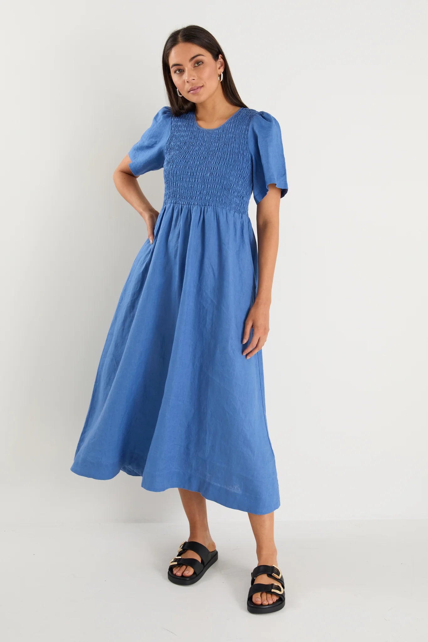 Wren Cornflower Blue Linen Midi Dress