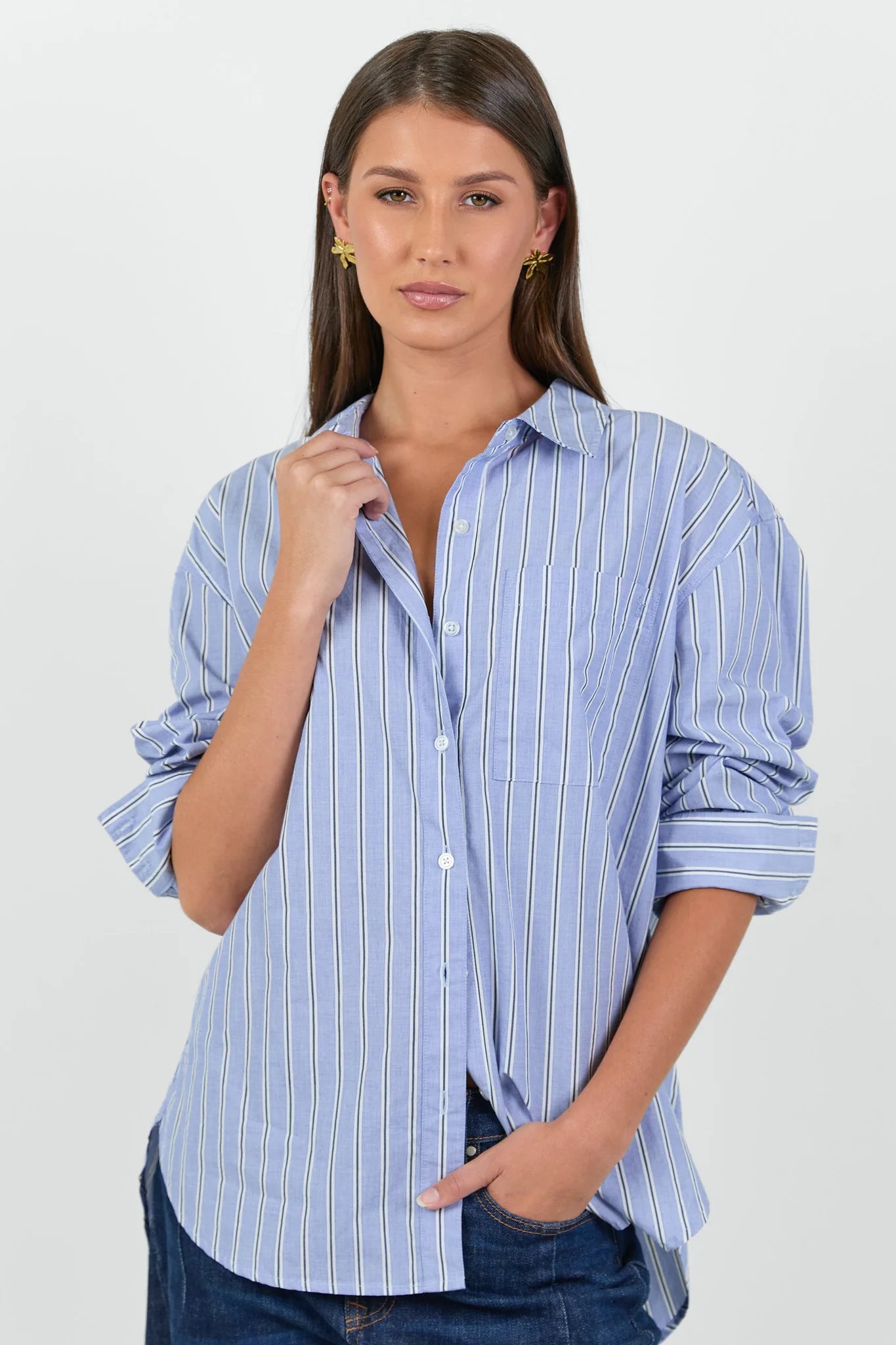 You got this oversized blue - navy shirt