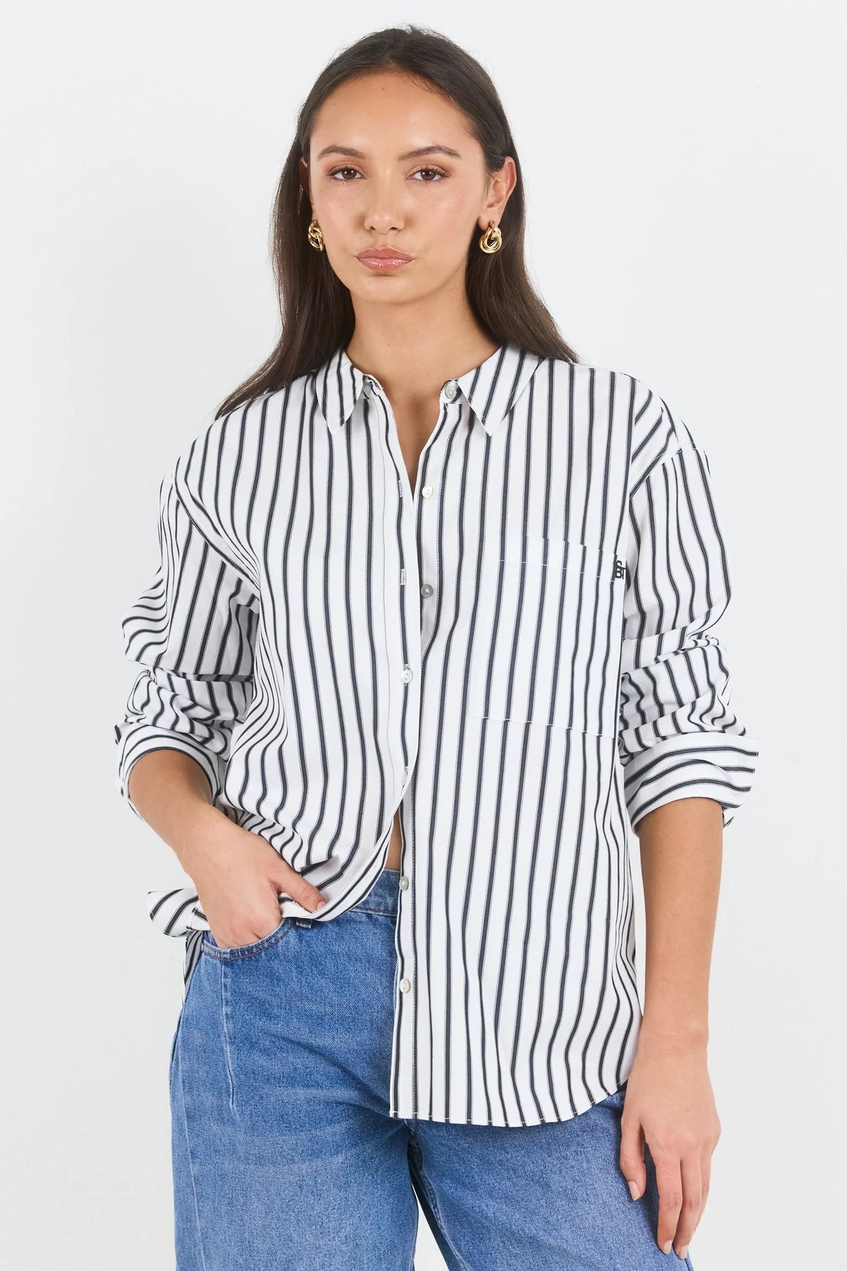 You Got This White Black Stripe Poplin Oversized Shirt