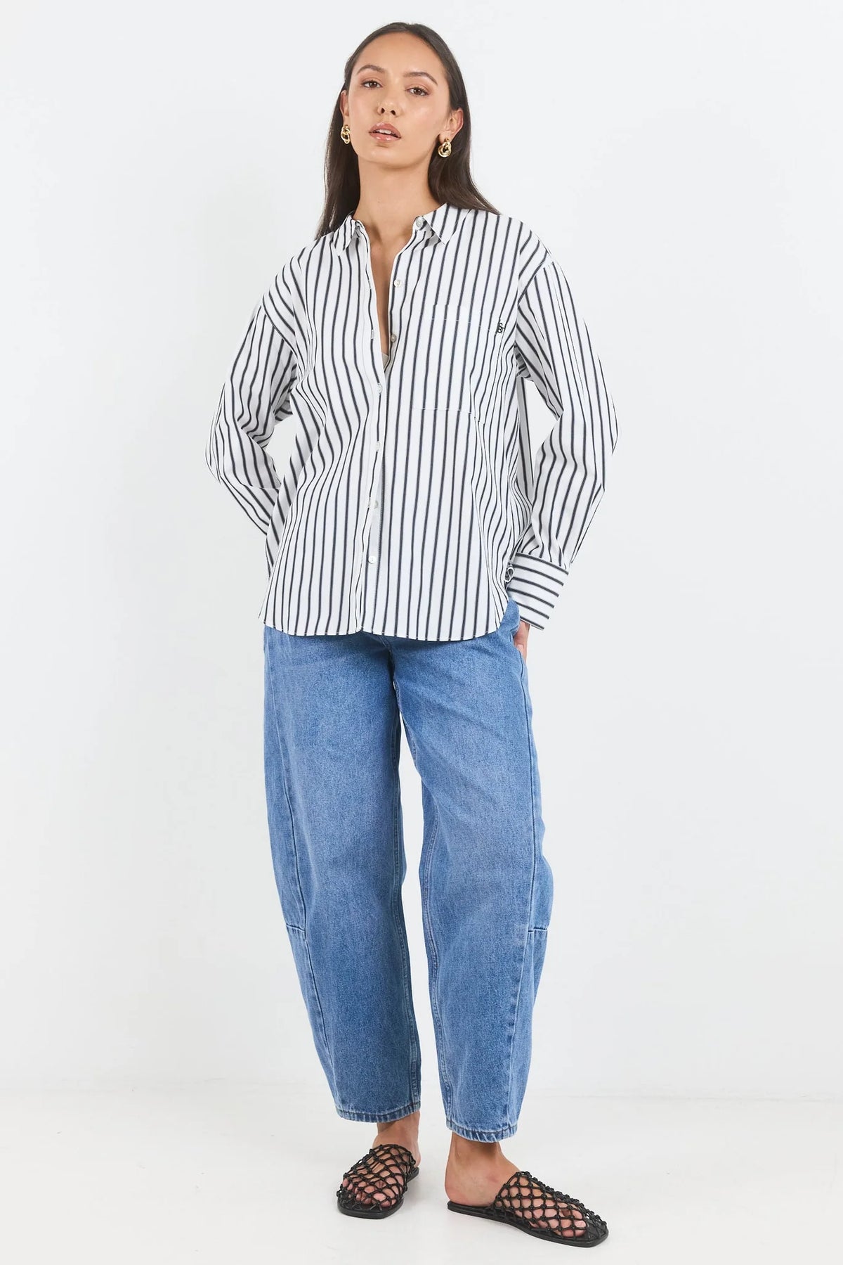 You Got This White Black Stripe Poplin Oversized Shirt