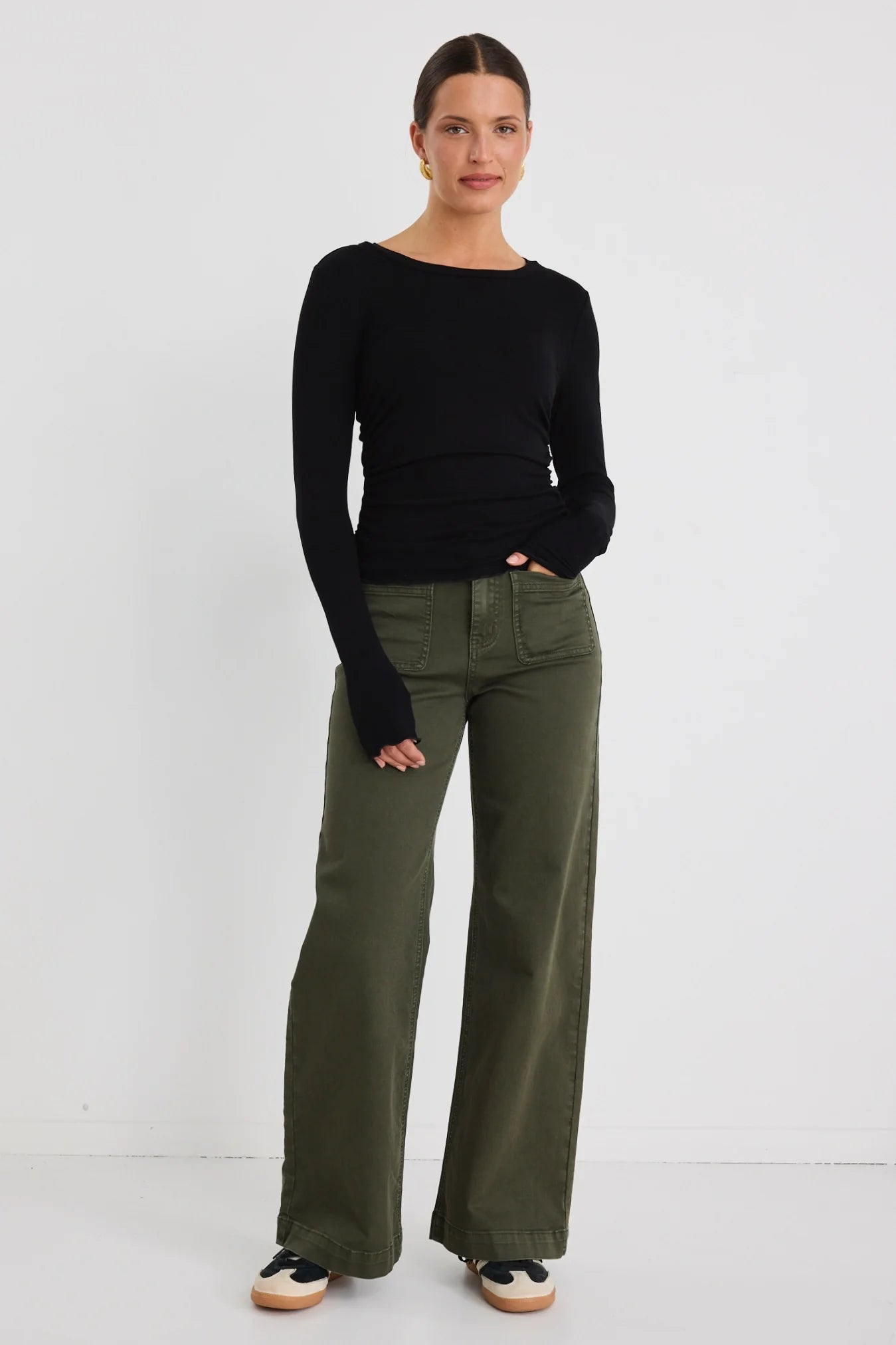 Zoey Dark Khaki High Rise Wide Leg Jean