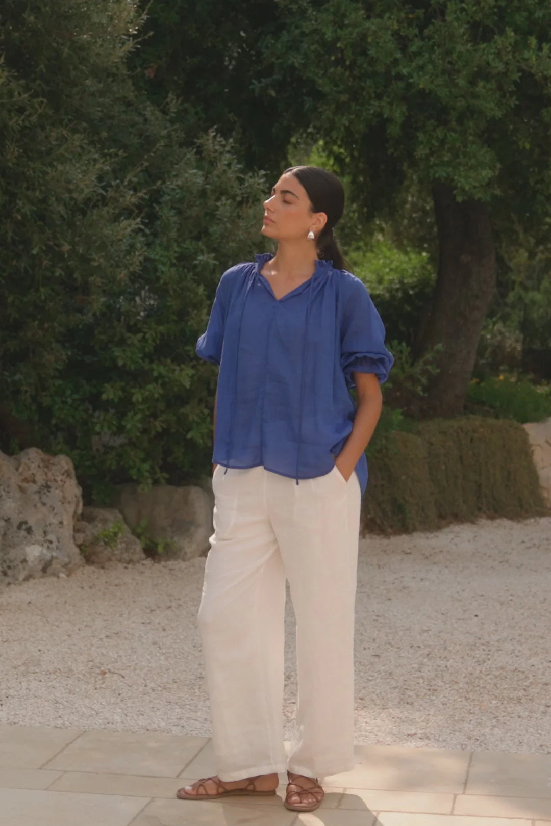 Expedition Blue Shirred Top