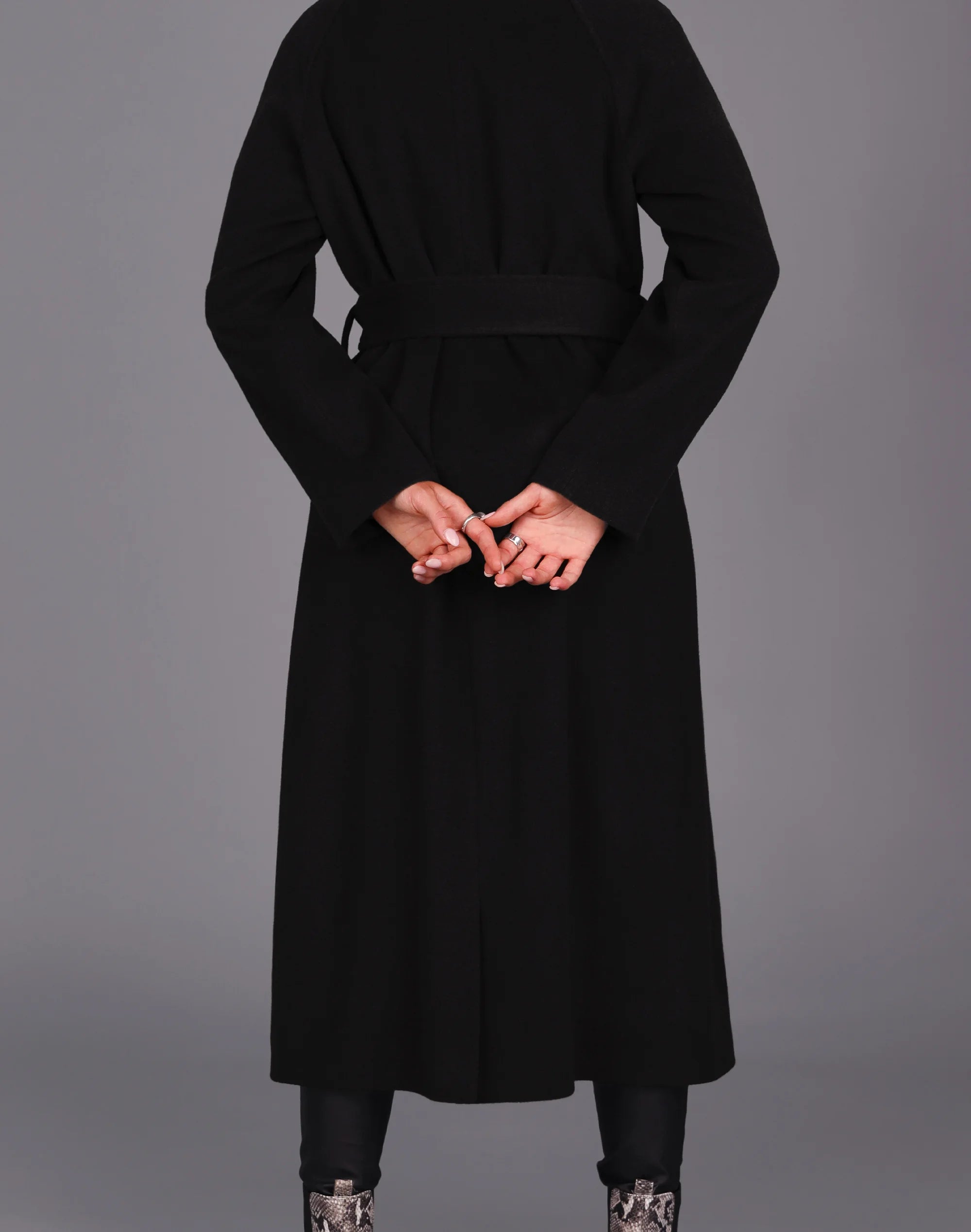 Chief Wool Belted Wrap Coat Black