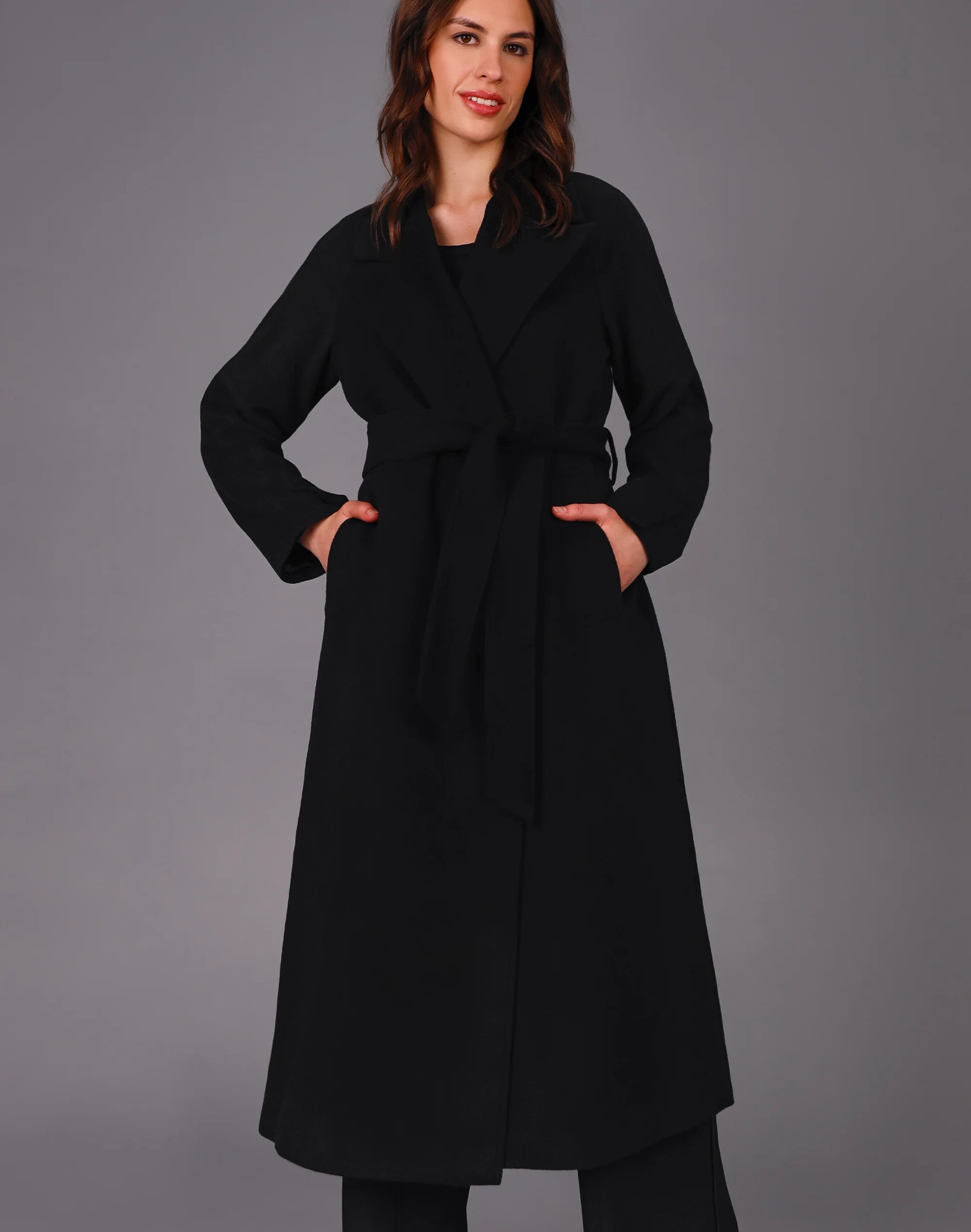 Chief Wool Belted Wrap Coat Black
