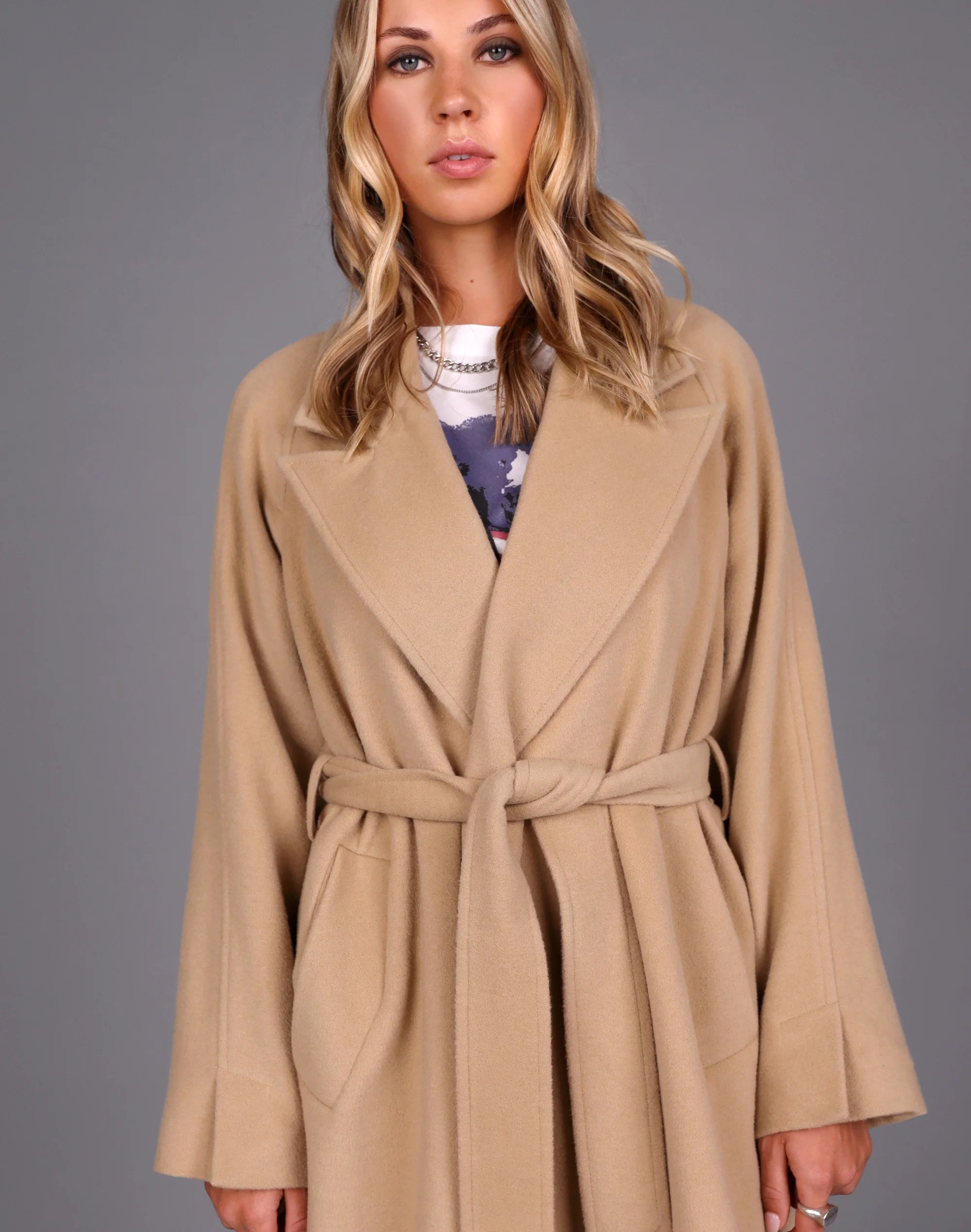 Chief Wool Belted Wrap Coat Camel