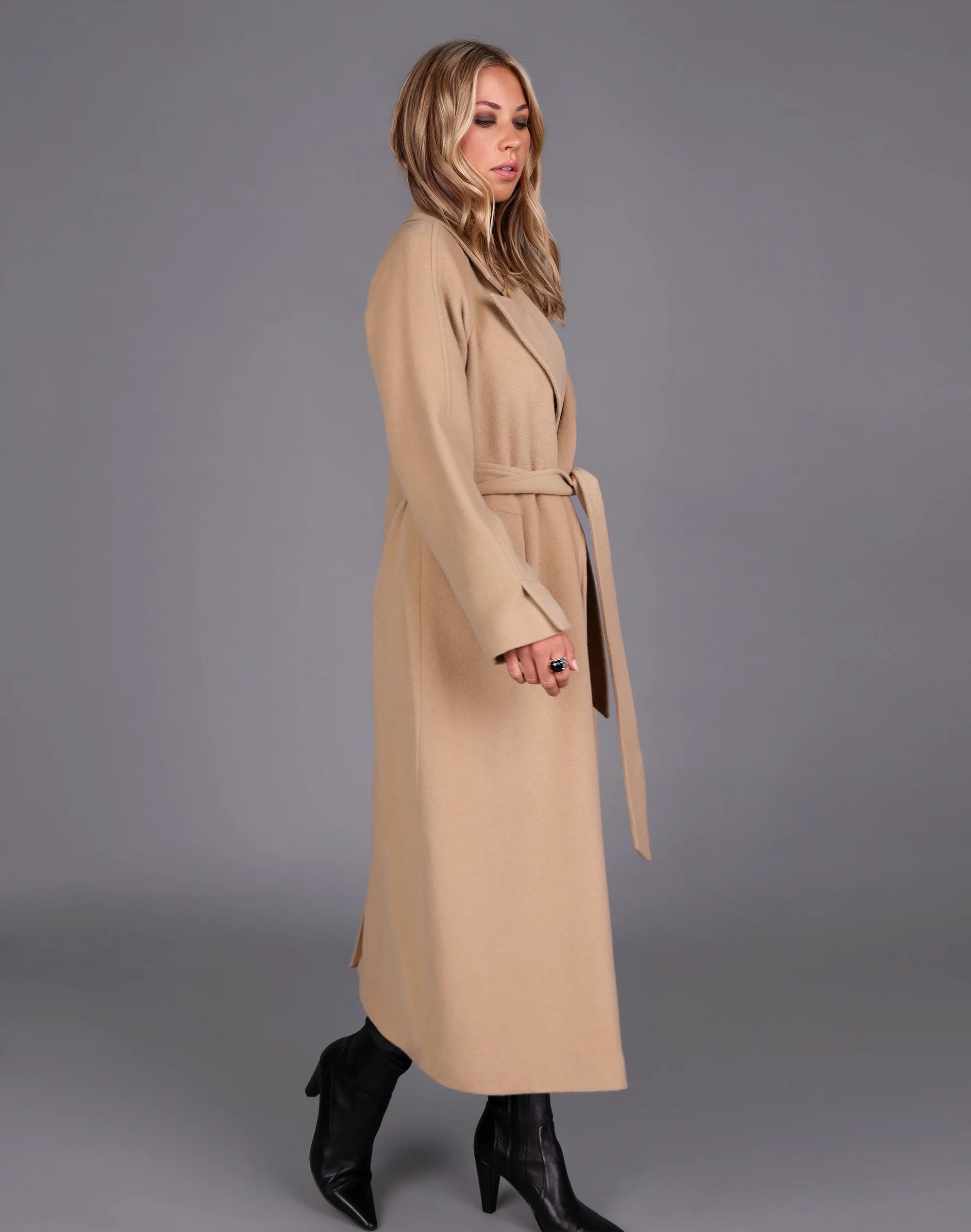 Chief Wool Belted Wrap Coat Camel