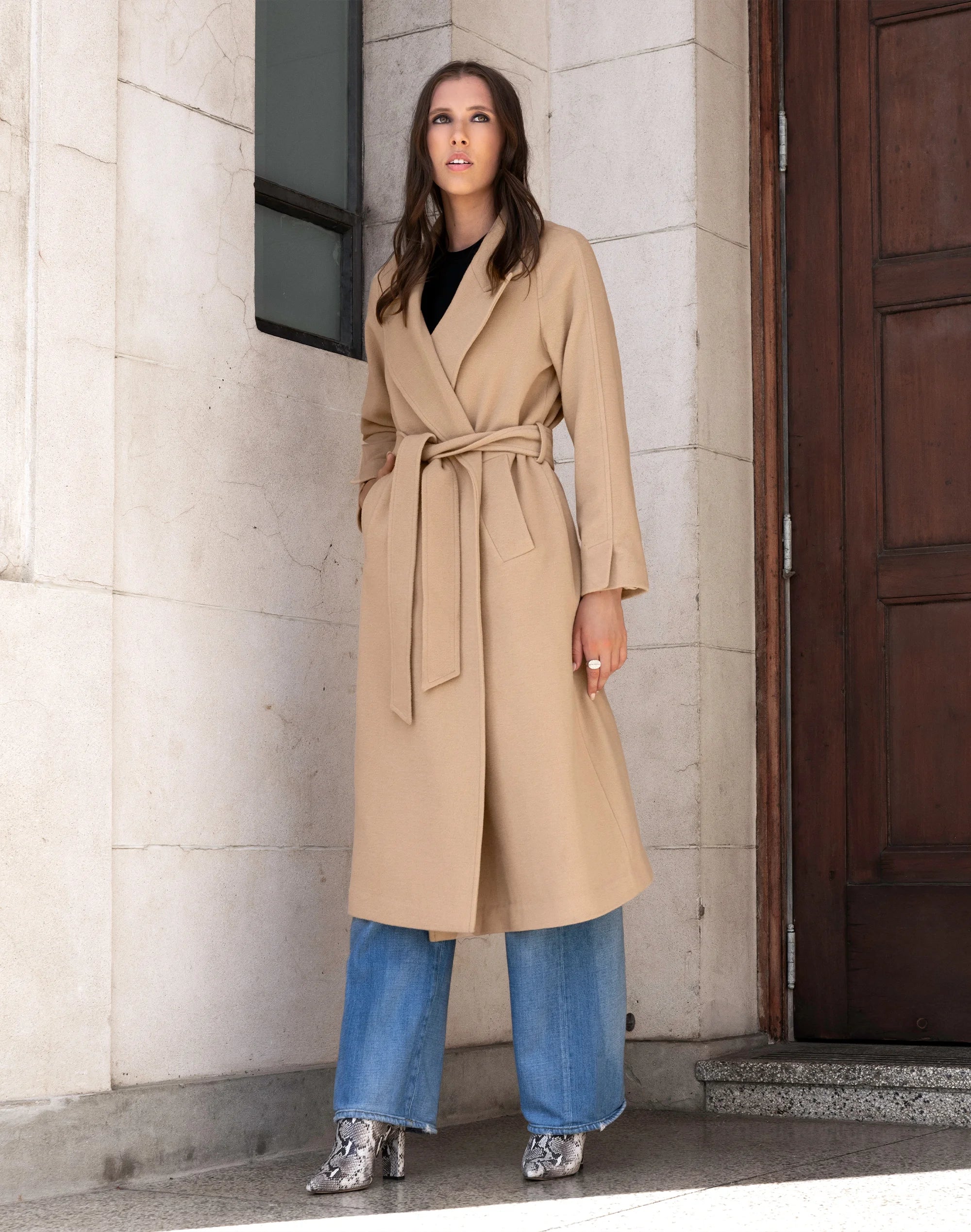 Chief Wool Belted Wrap Coat Camel