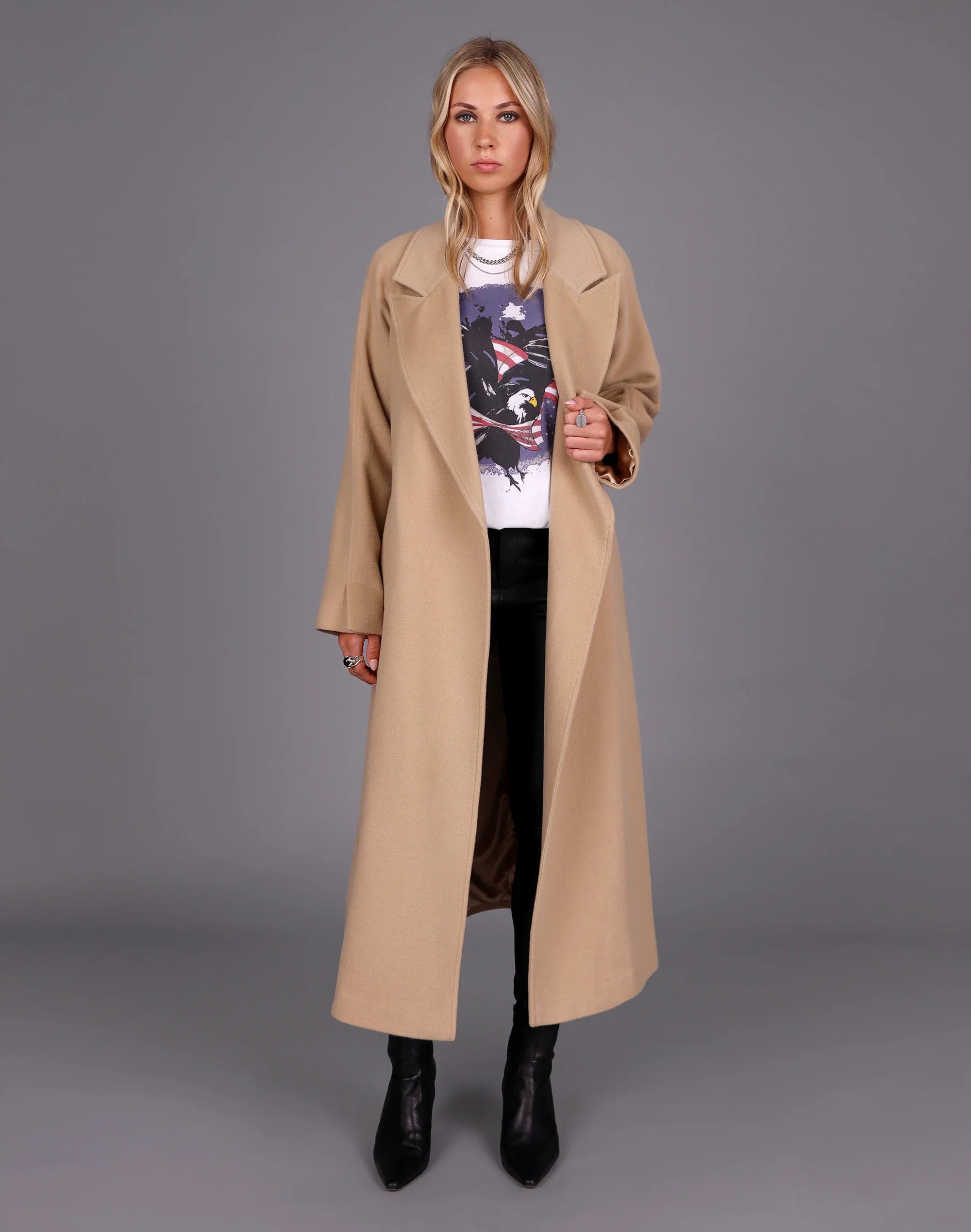Chief Wool Belted Wrap Coat Camel