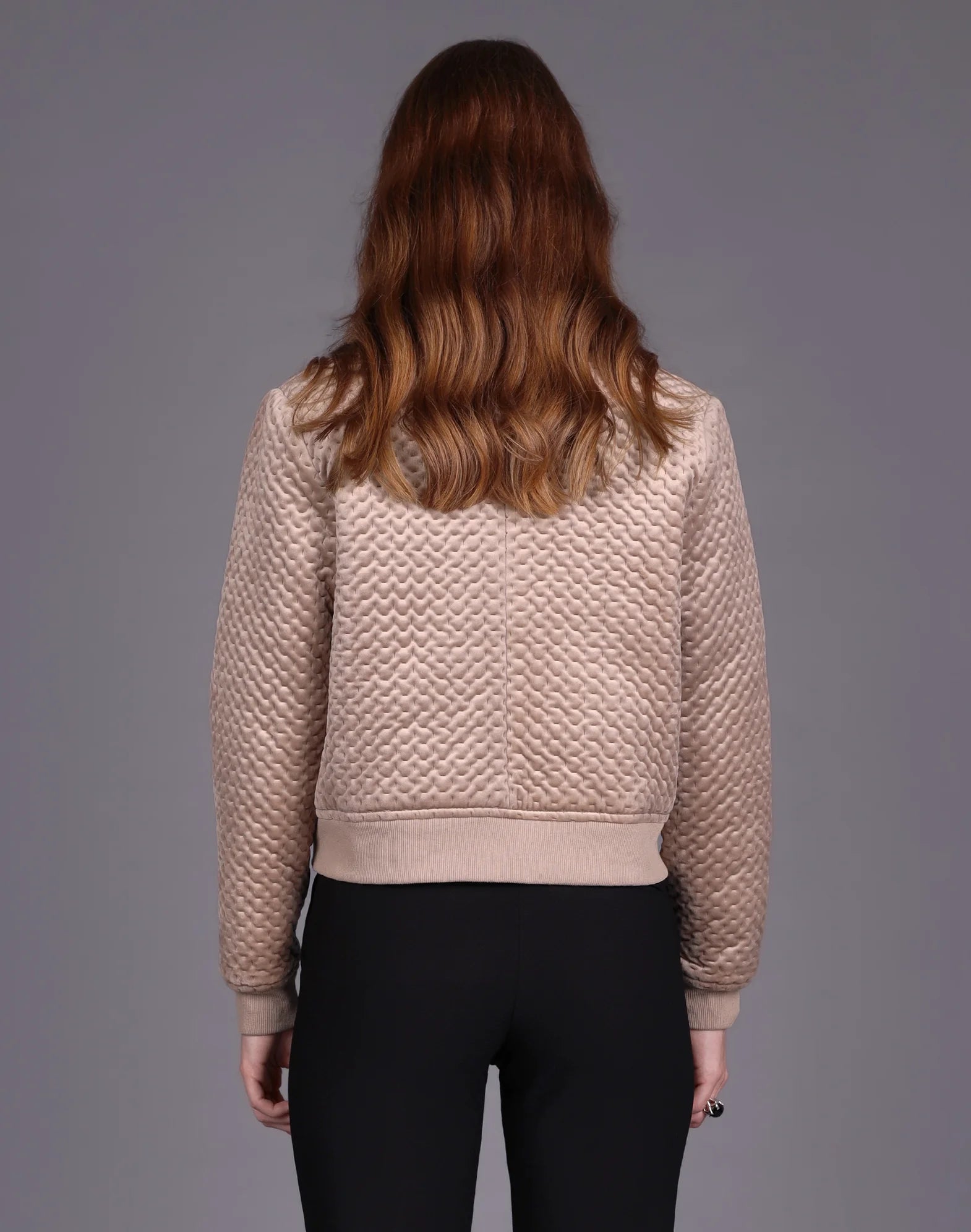 Crop Velvet Bomber Taupe