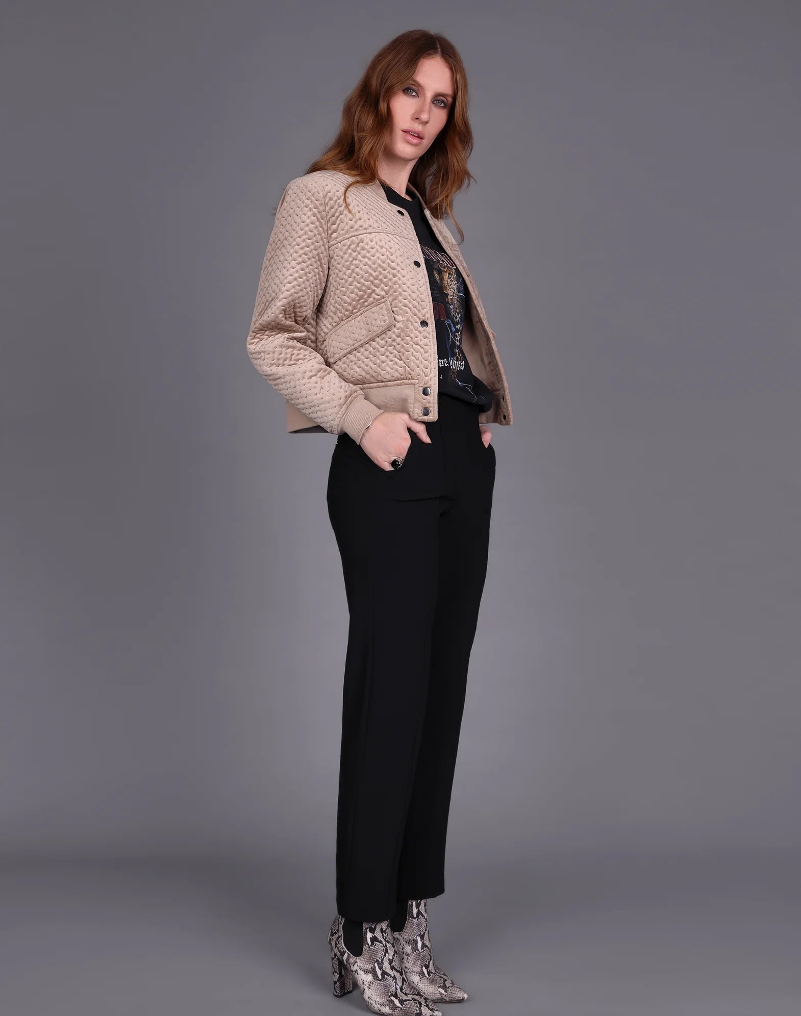 Crop Velvet Bomber Taupe