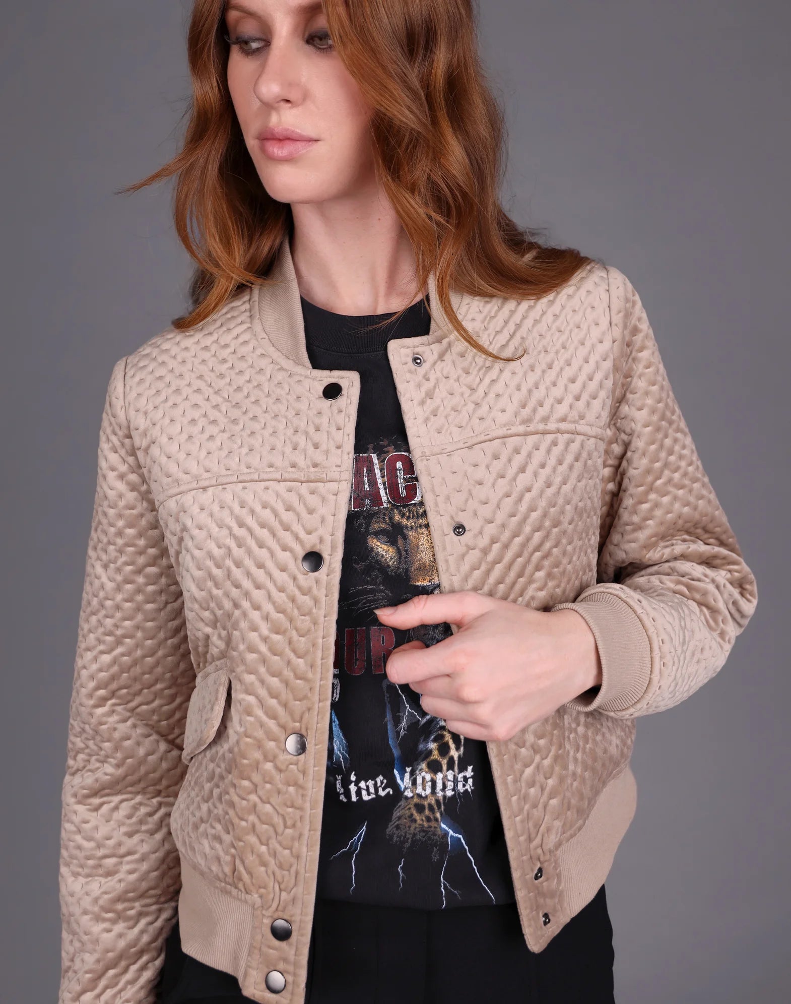Crop Velvet Bomber Taupe