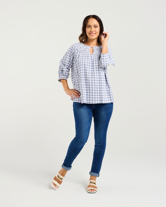 Hazel Top Blue Check