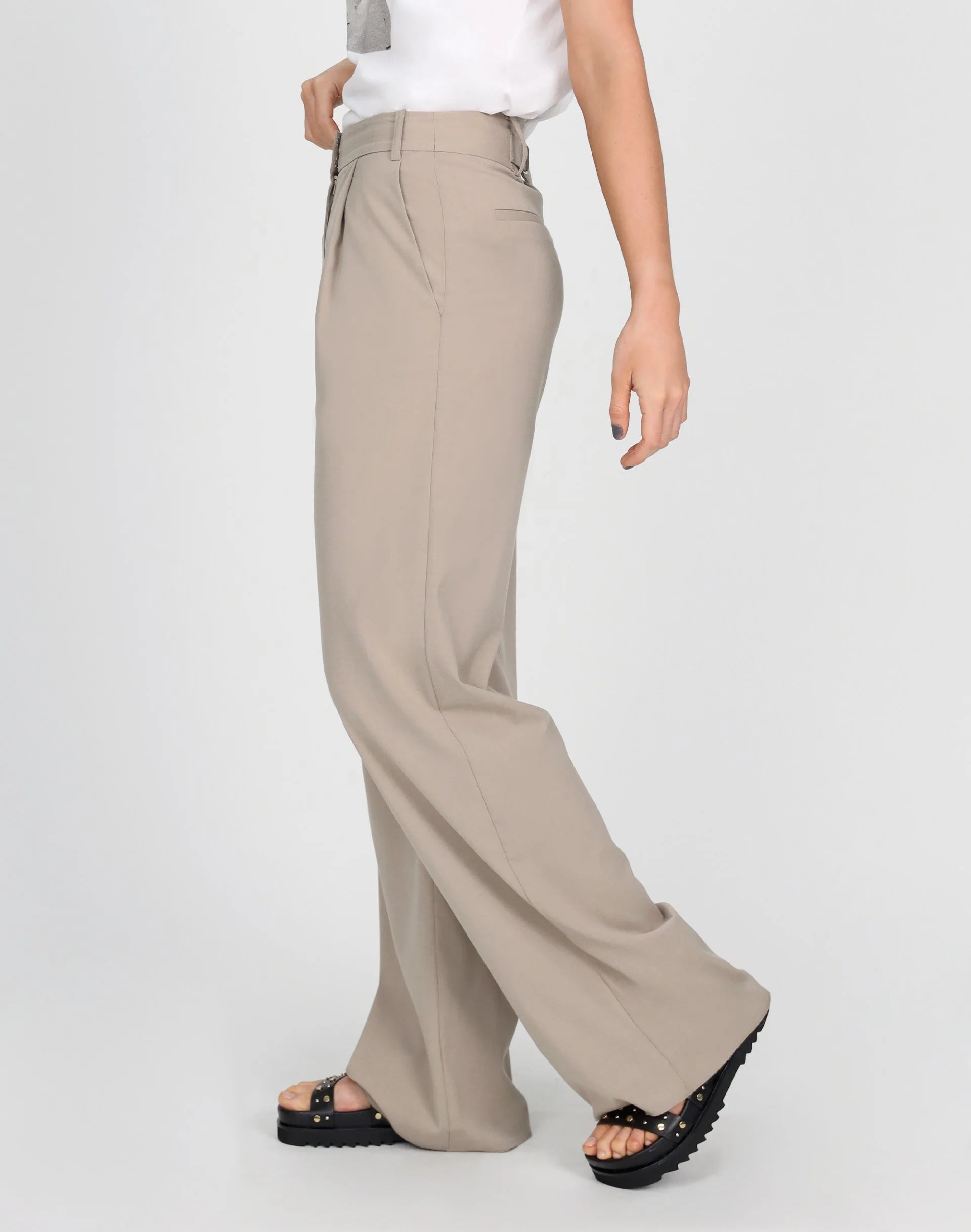 Tab Detail Wide Leg Pant