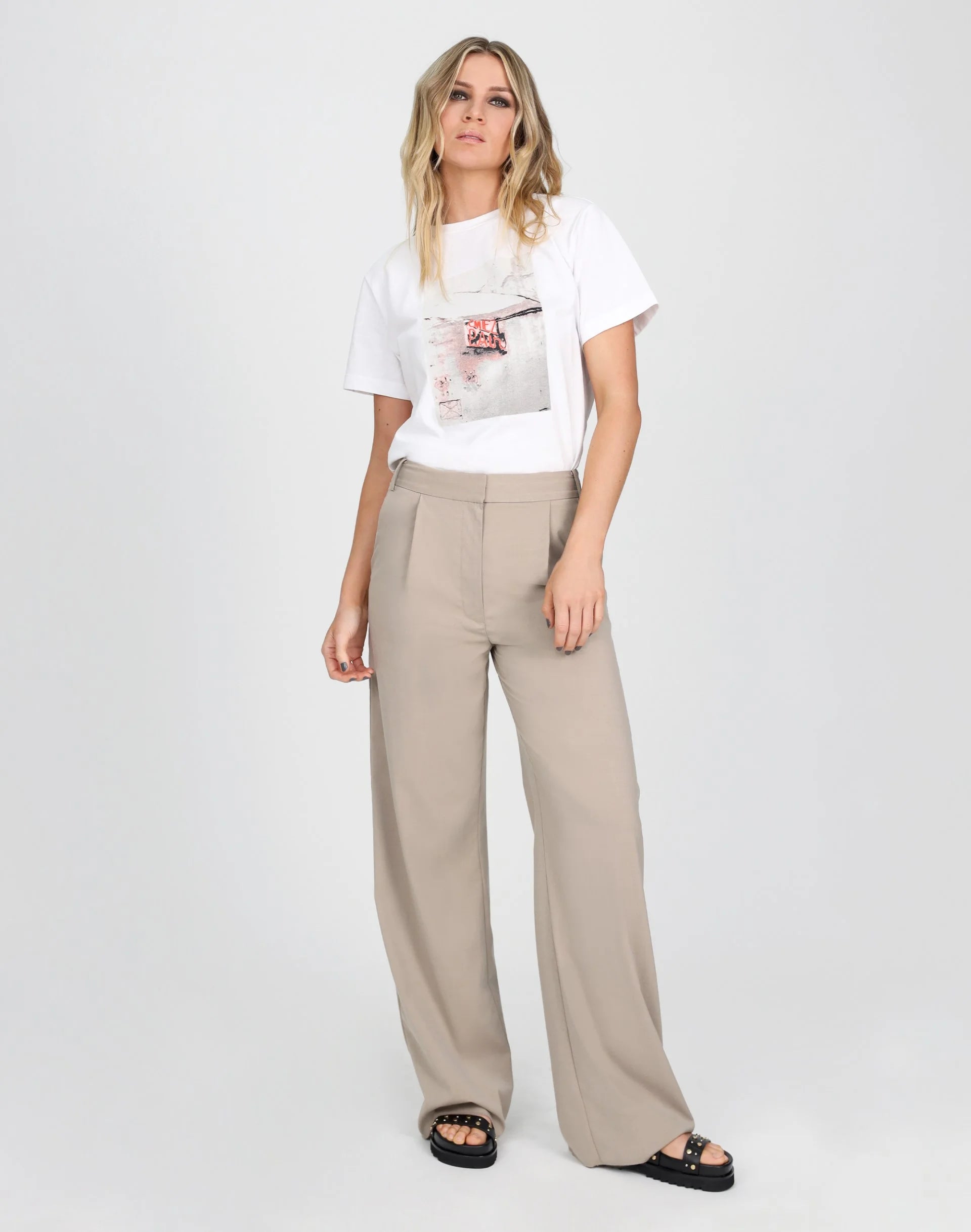 Tab Detail Wide Leg Pant
