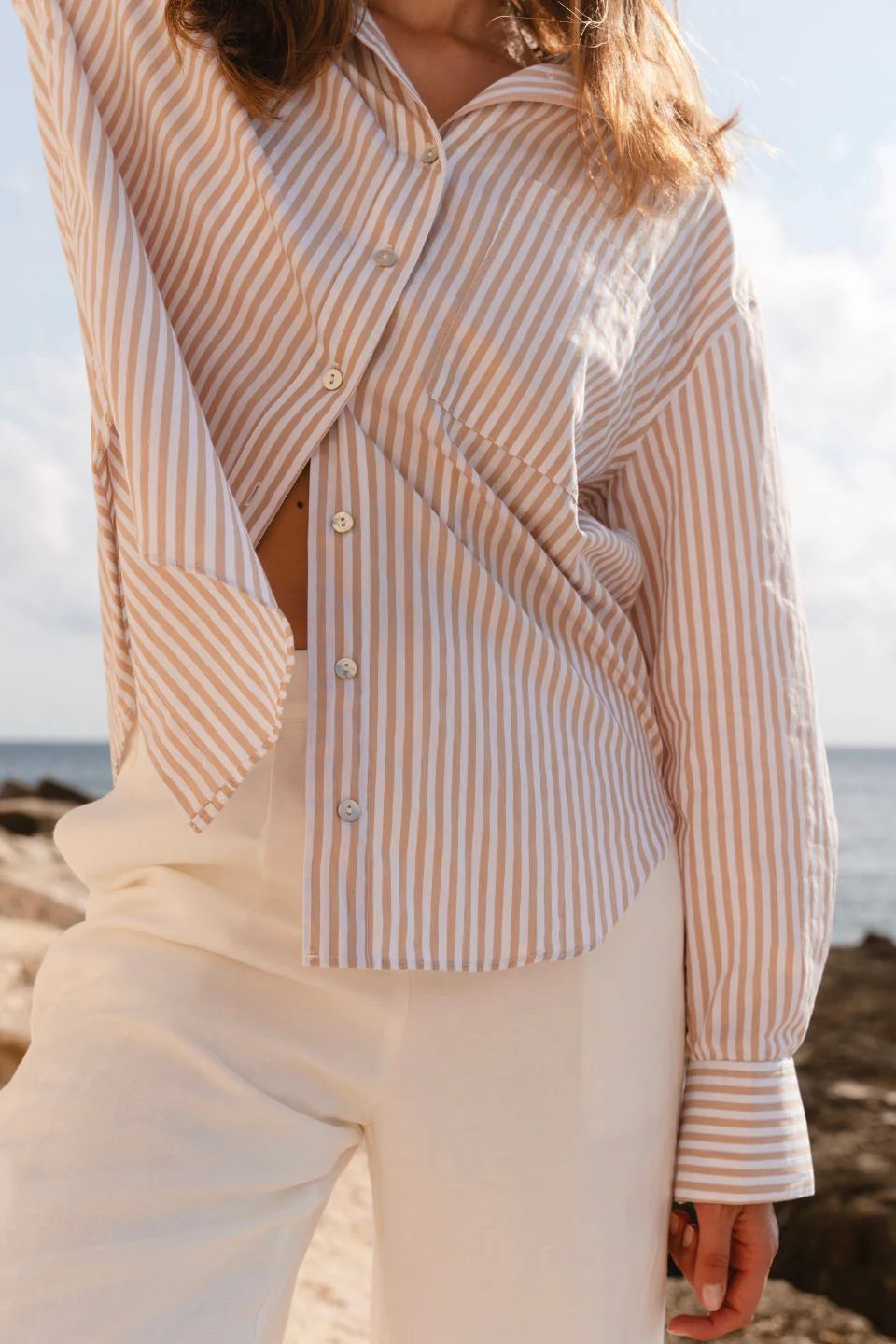 Ecru stripe oversized shirt