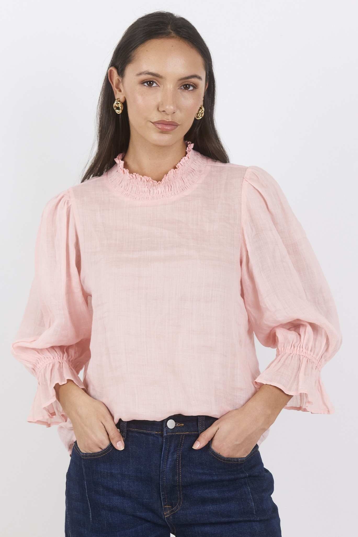 occasion Pale Pink shirred neck Top