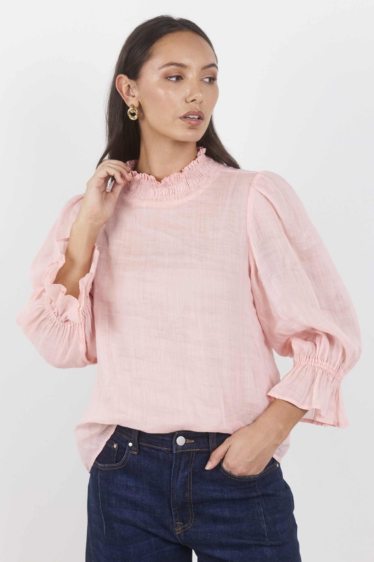 occasion Pale Pink shirred neck Top