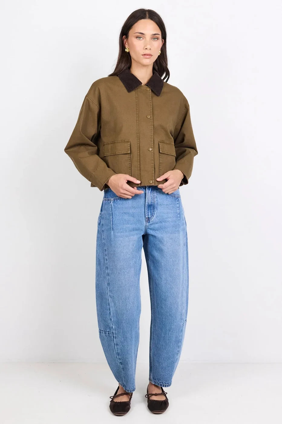 Newcomer mocha barn cord collar jacket