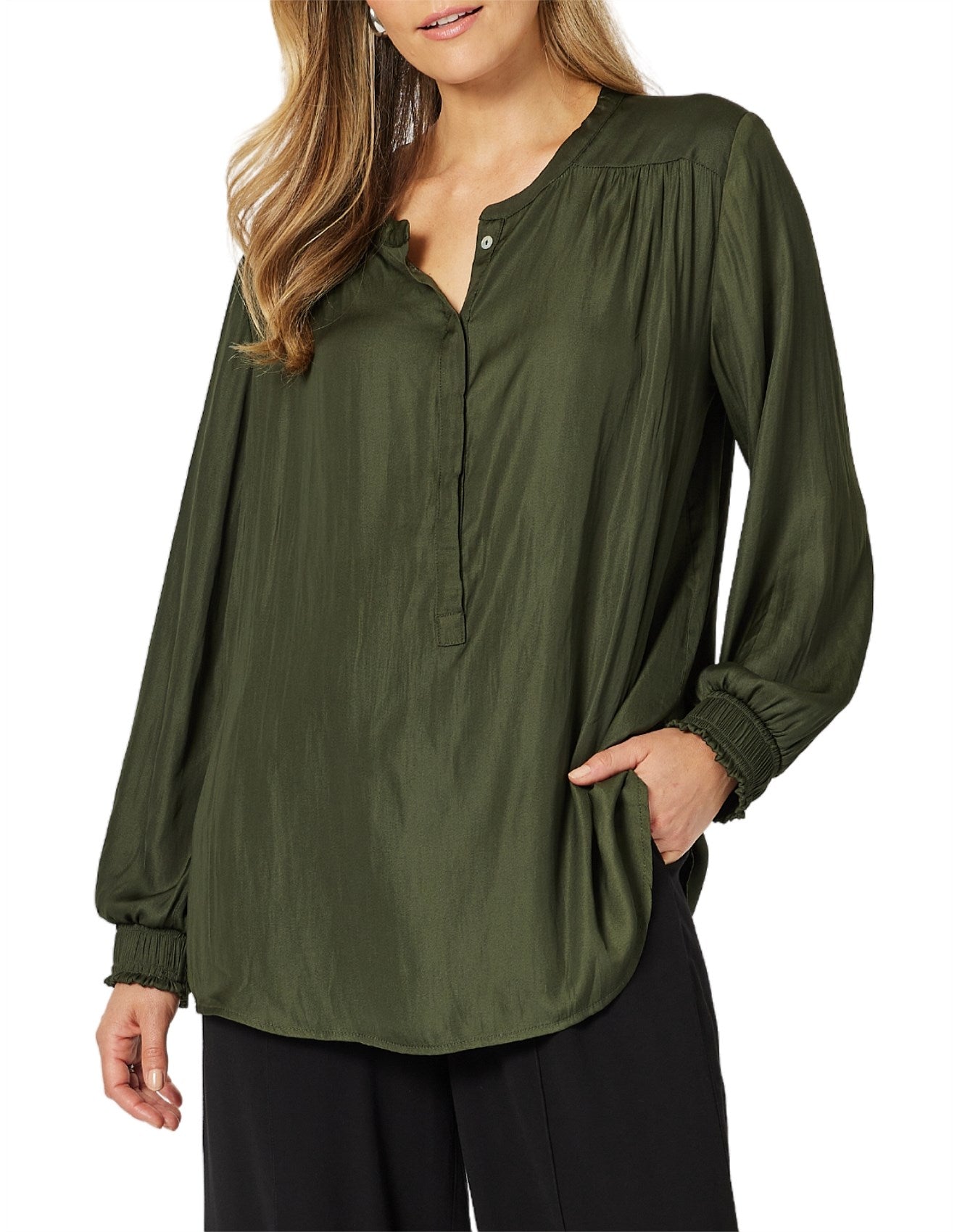 Luxe Nehru Top Khaki