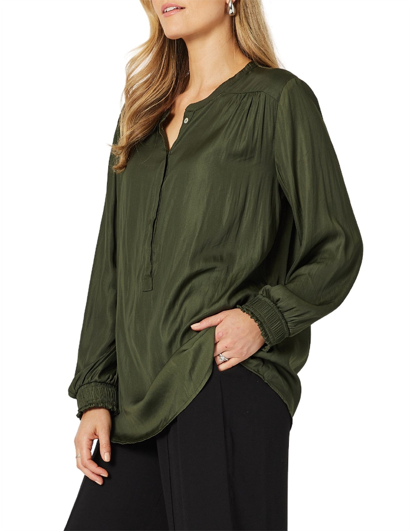 Luxe Nehru Top Khaki