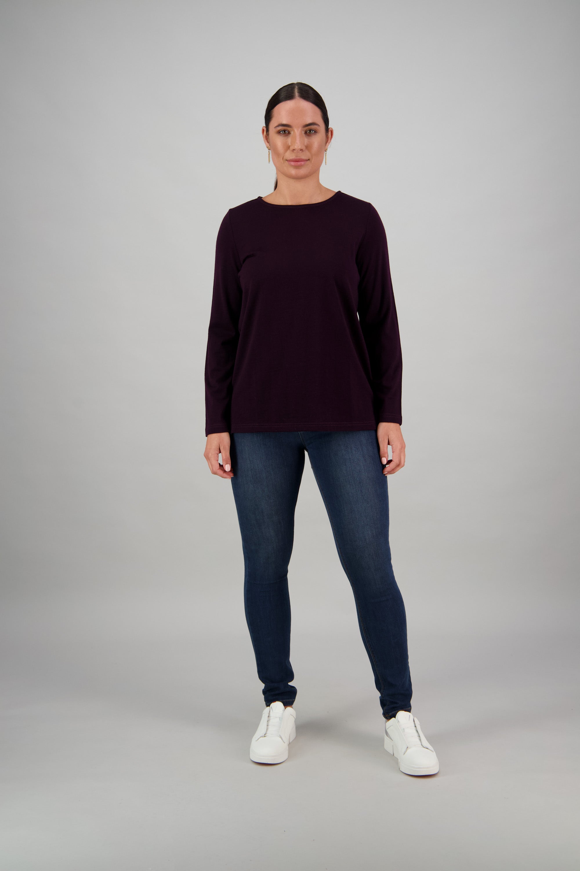 Merino Button Back Top Mulberry