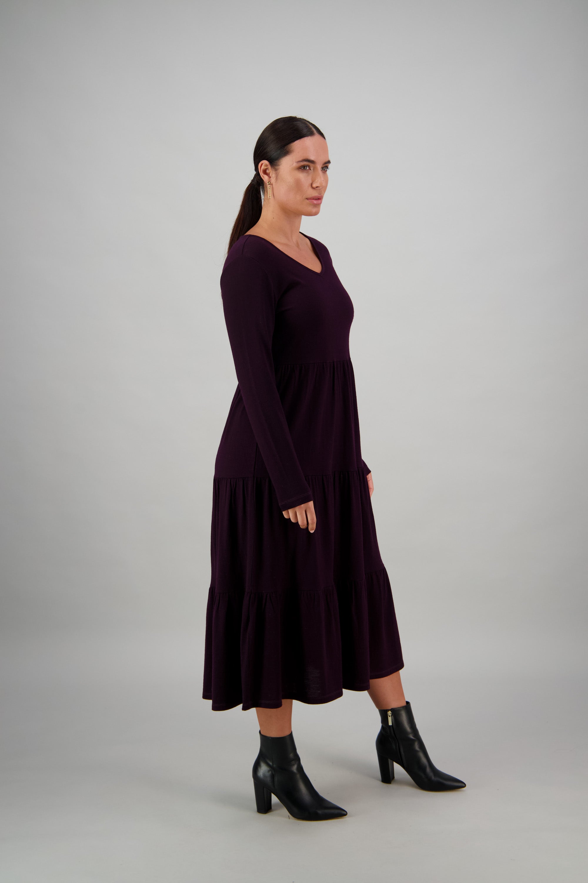 Merino Long Sleeved Dress Mulberry