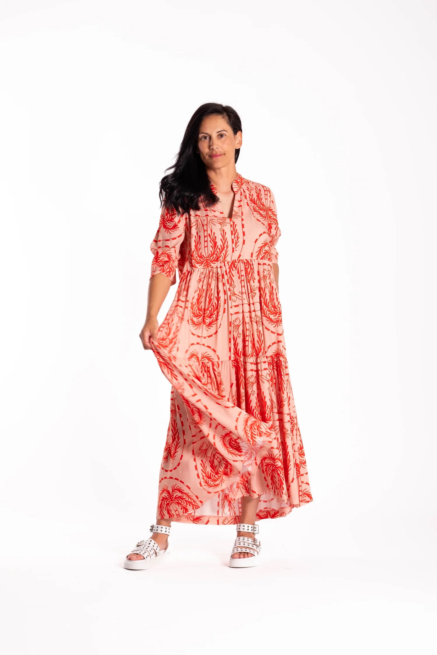 Collar Tiered Dress Palm