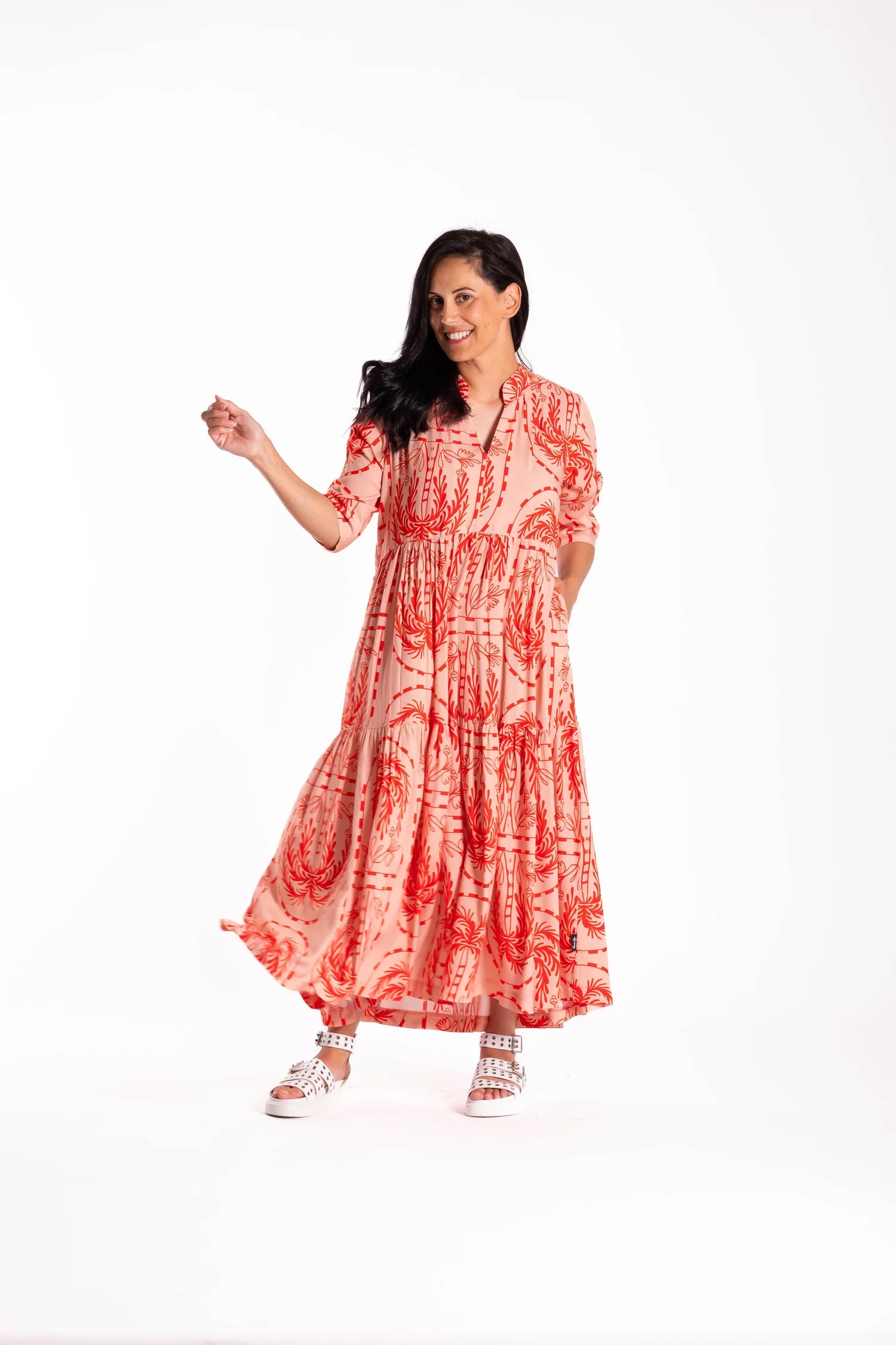 Collar Tiered Dress Palm