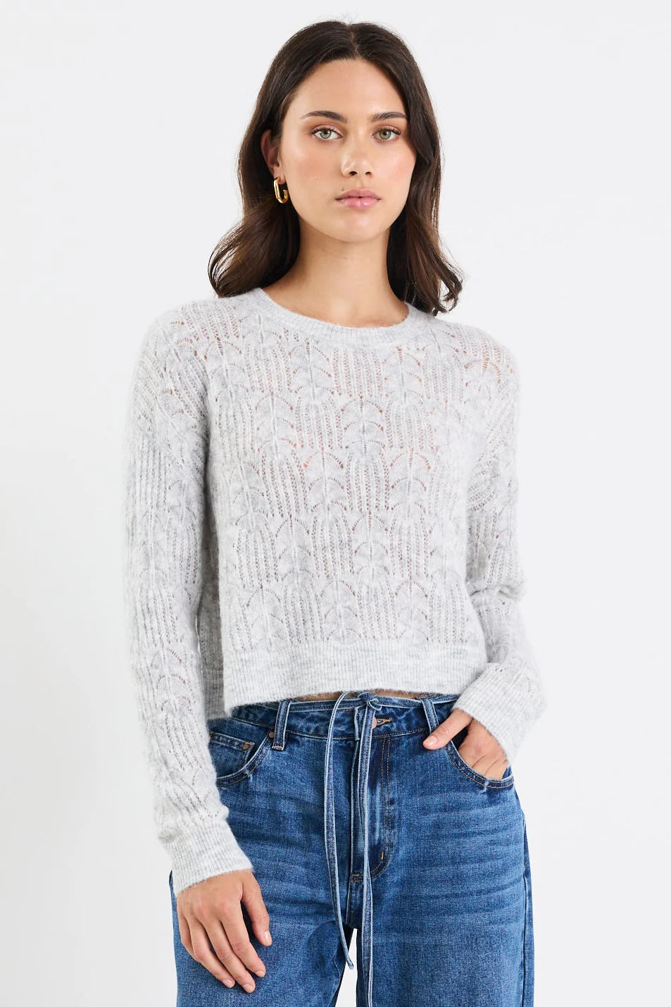 Adulation grey marle pointelle fluffy jumper