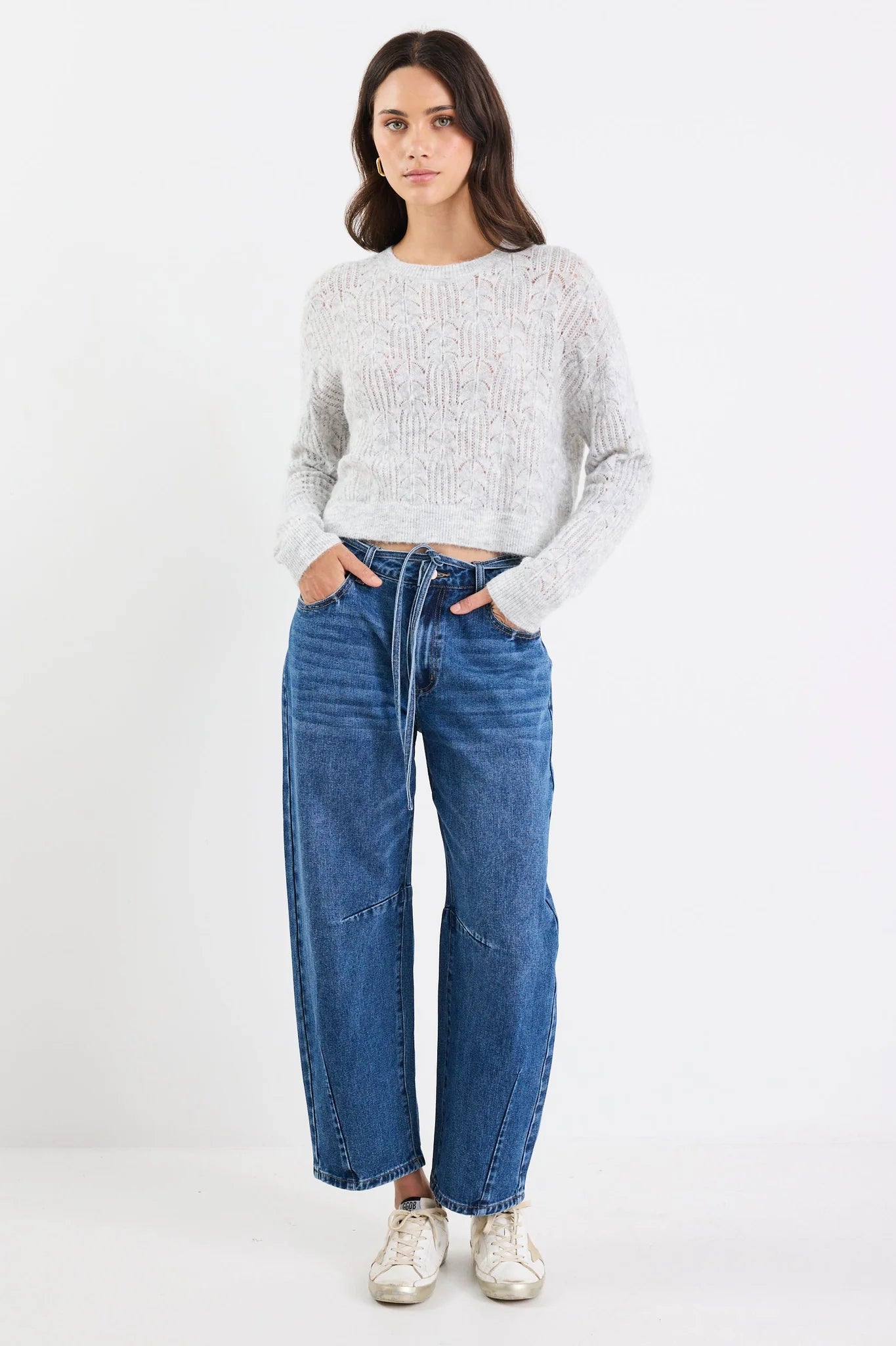 Adulation grey marle pointelle fluffy jumper