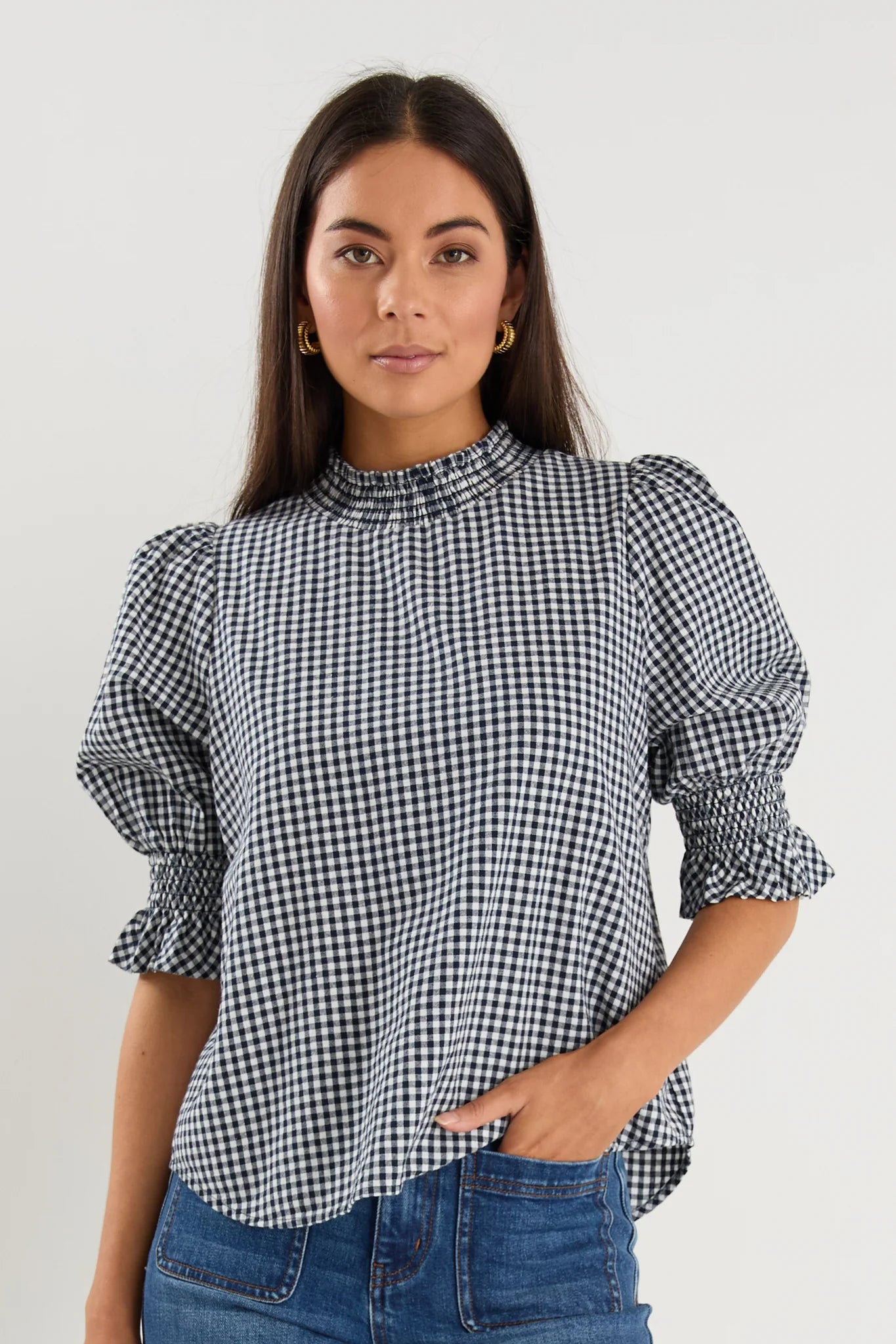 Affection Navy Gingham Top