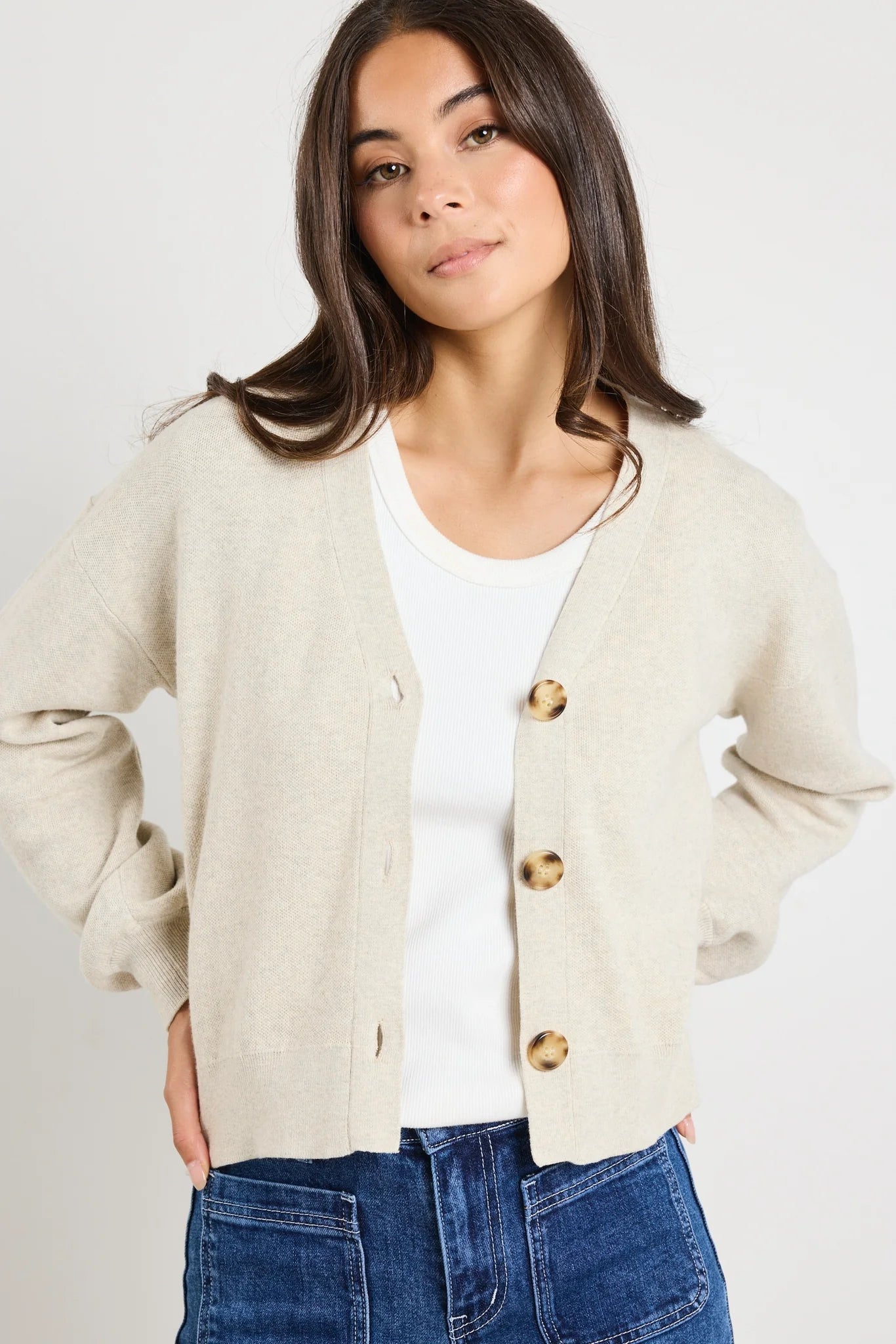 Agatha oat marle fine knit cardi