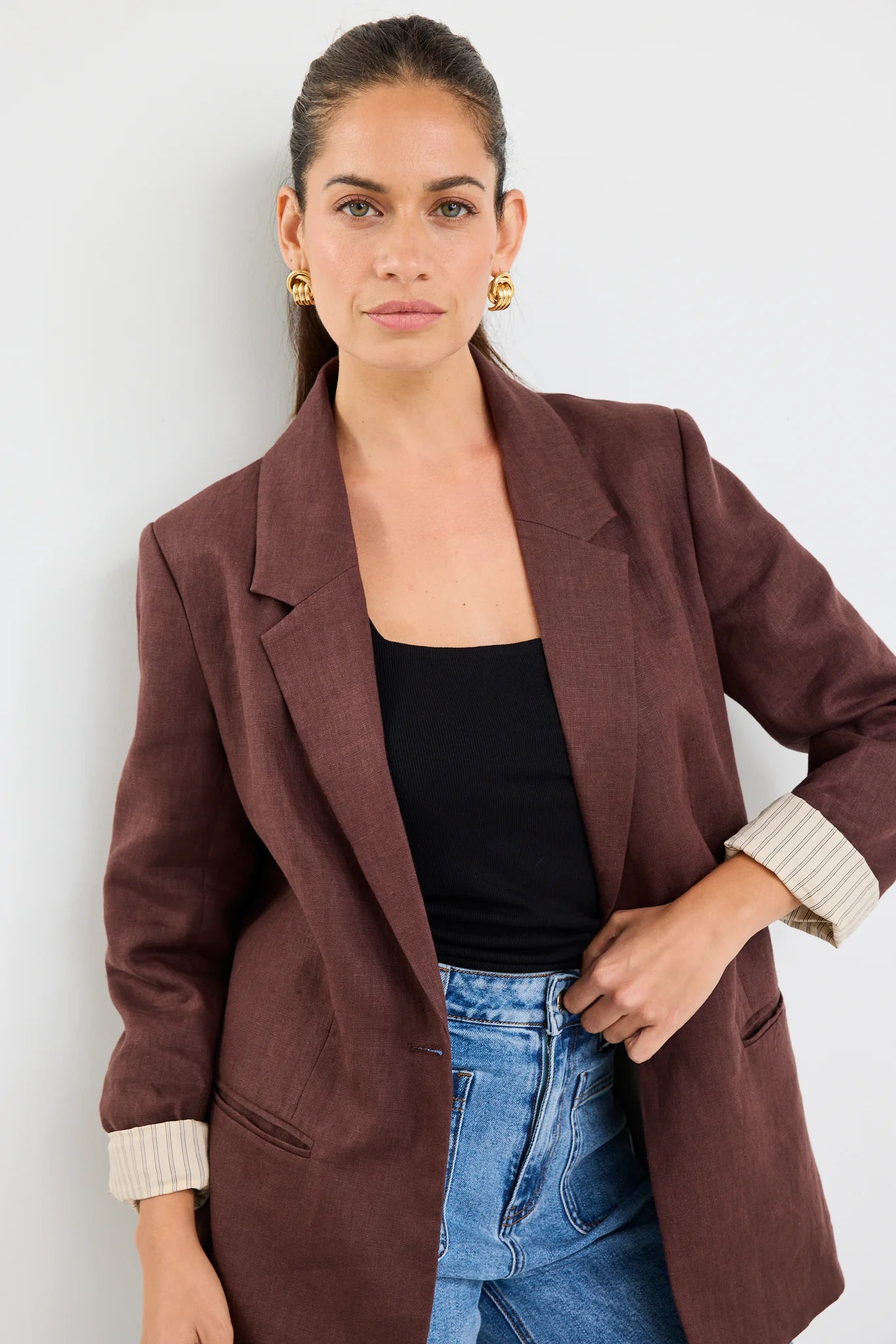 Atlantic chocolate linen classic blazer
