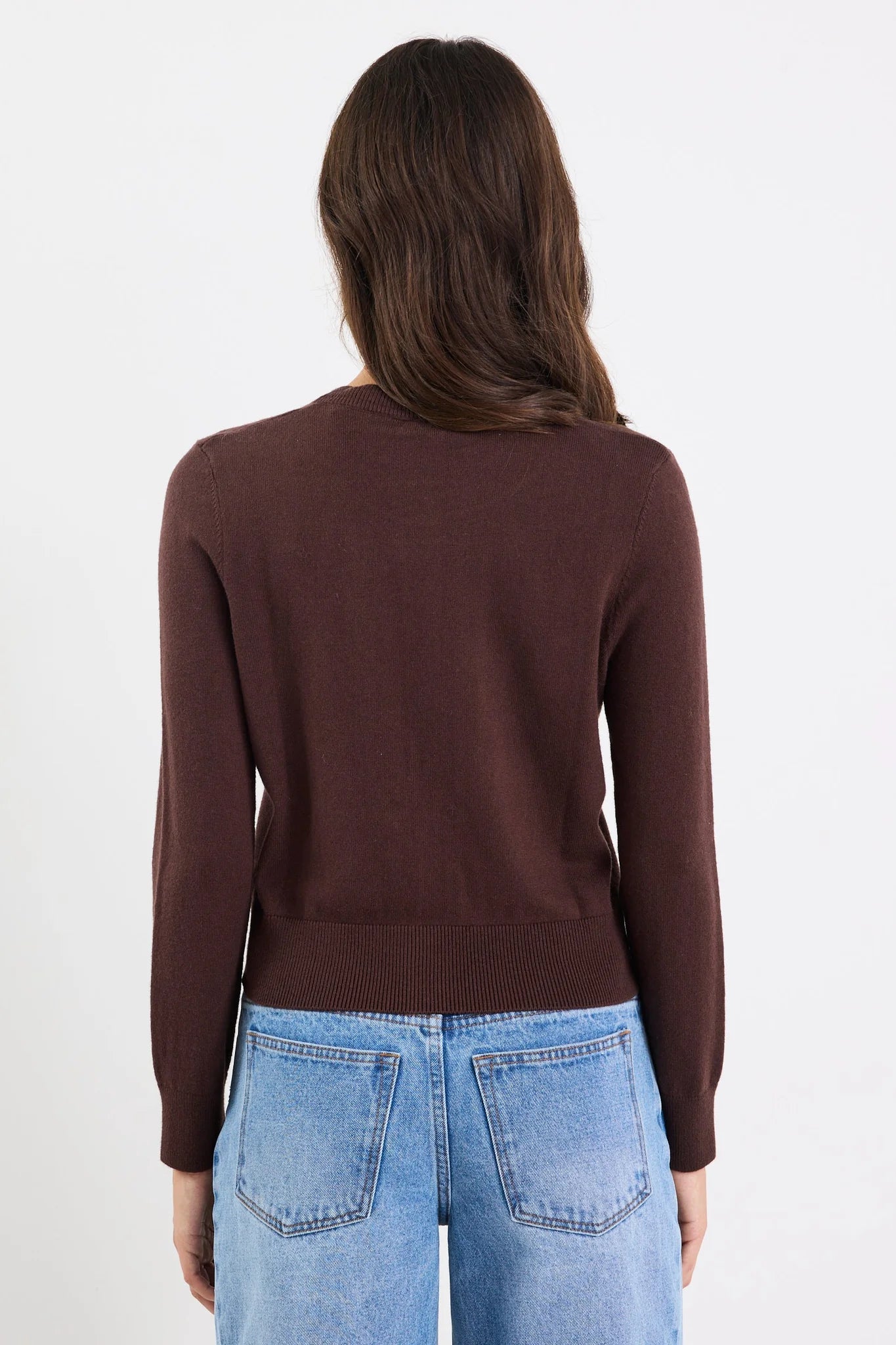 Autograph chocolate soft fine gauge  crew neck cardi