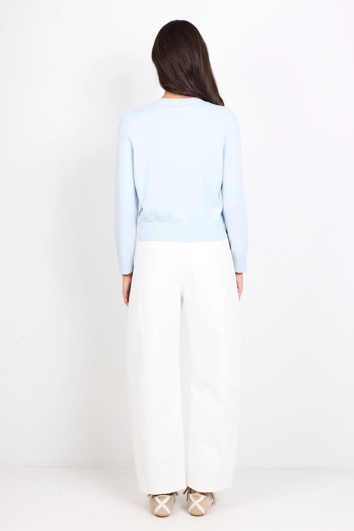 Autograph ice blue soft fine gauge crew cardi