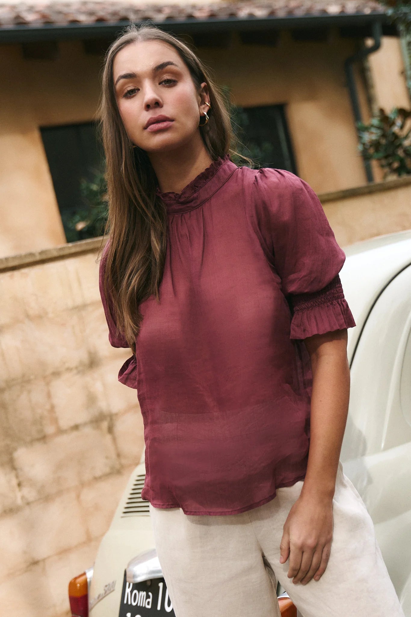 Verse Burgundy Sheer Top