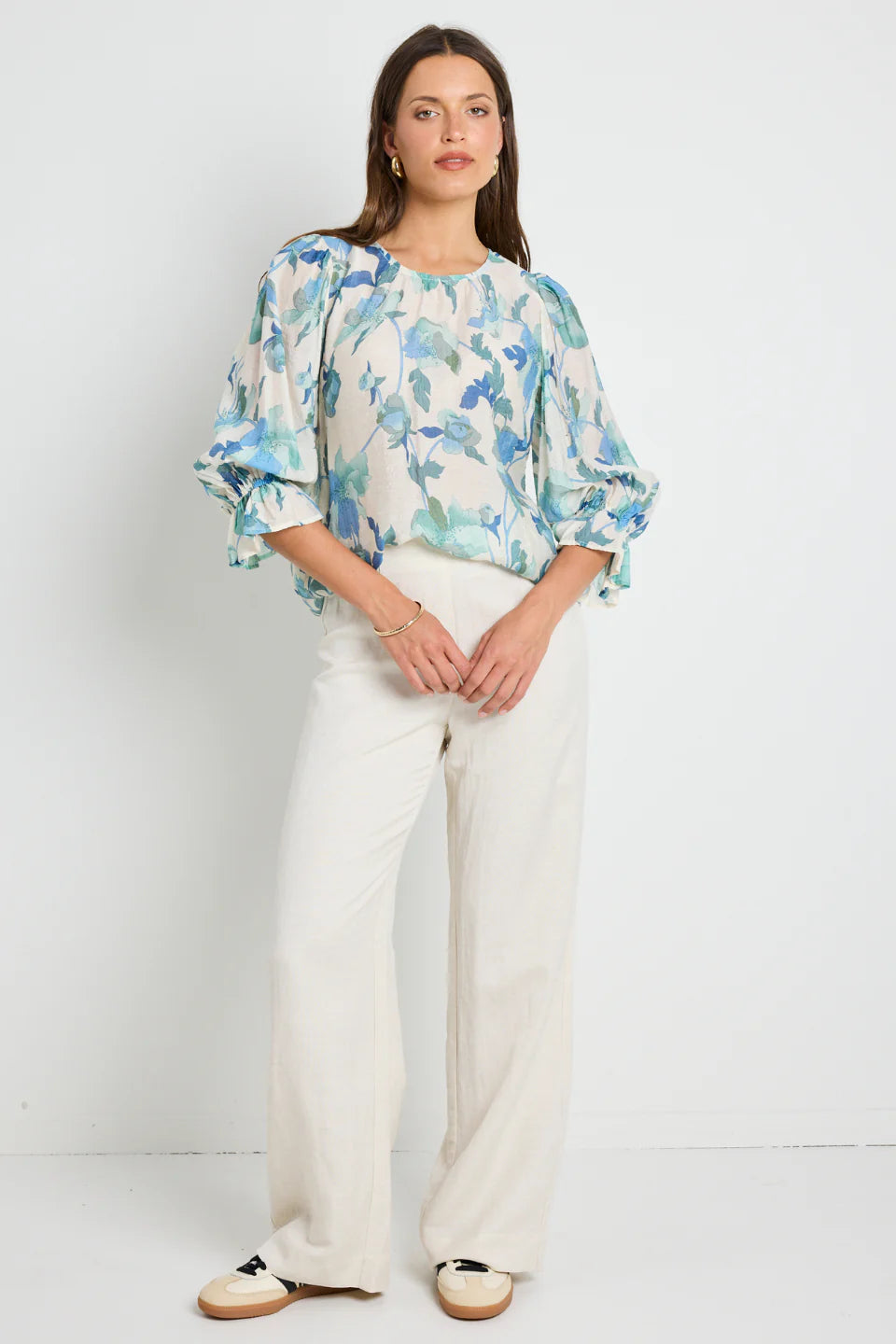 Candid blue cream floral top