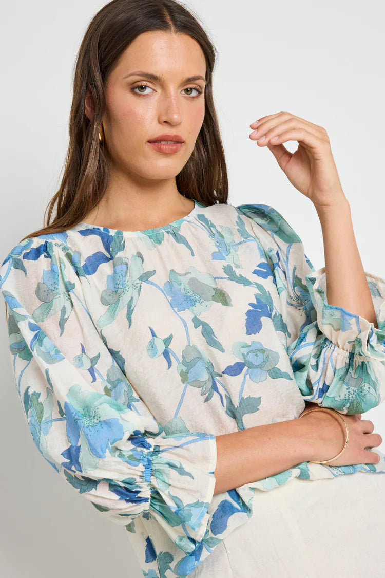 Candid blue cream floral top